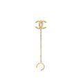 CHANEL CC LOGO CRYSTAL EARRING DROP/ EAR CLIP LIGHT GOLD TONE