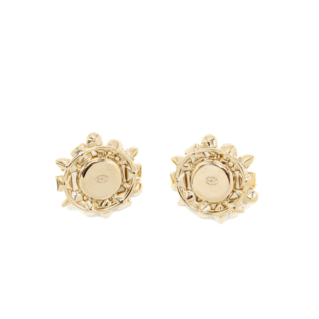 CHANEL GIANT GEOMETRIC CC LOGO EARRINGS PEARL/CRYSTAL LIGHT GOLD TONE
