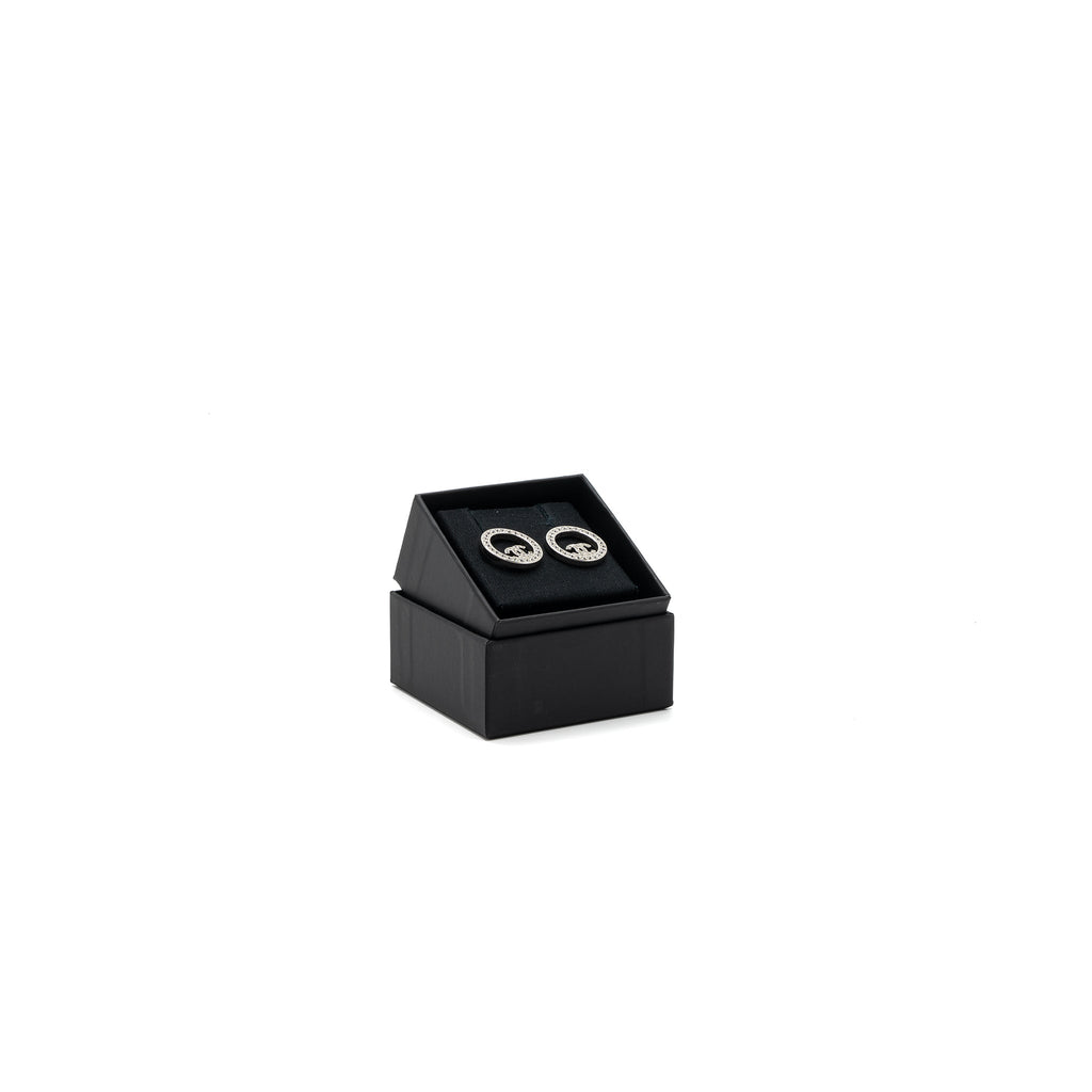 CHANEL ROUND CC LOGO EARRINGS CRYSTAL SHW