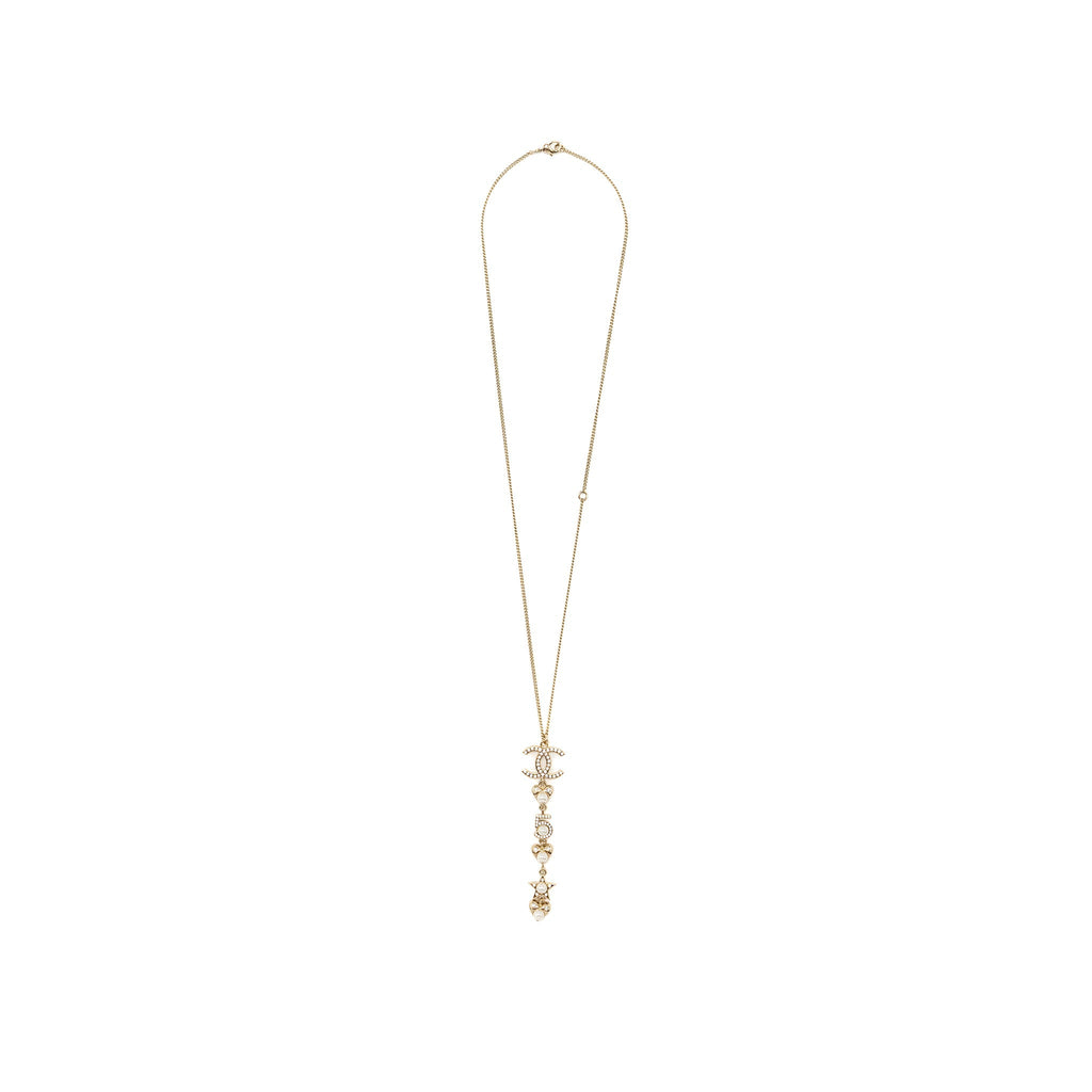 CHANEL CC LOGO WITH PEARL / NO 5/ STAR DROP NECKLACE CRYSTAL GOLD TONE