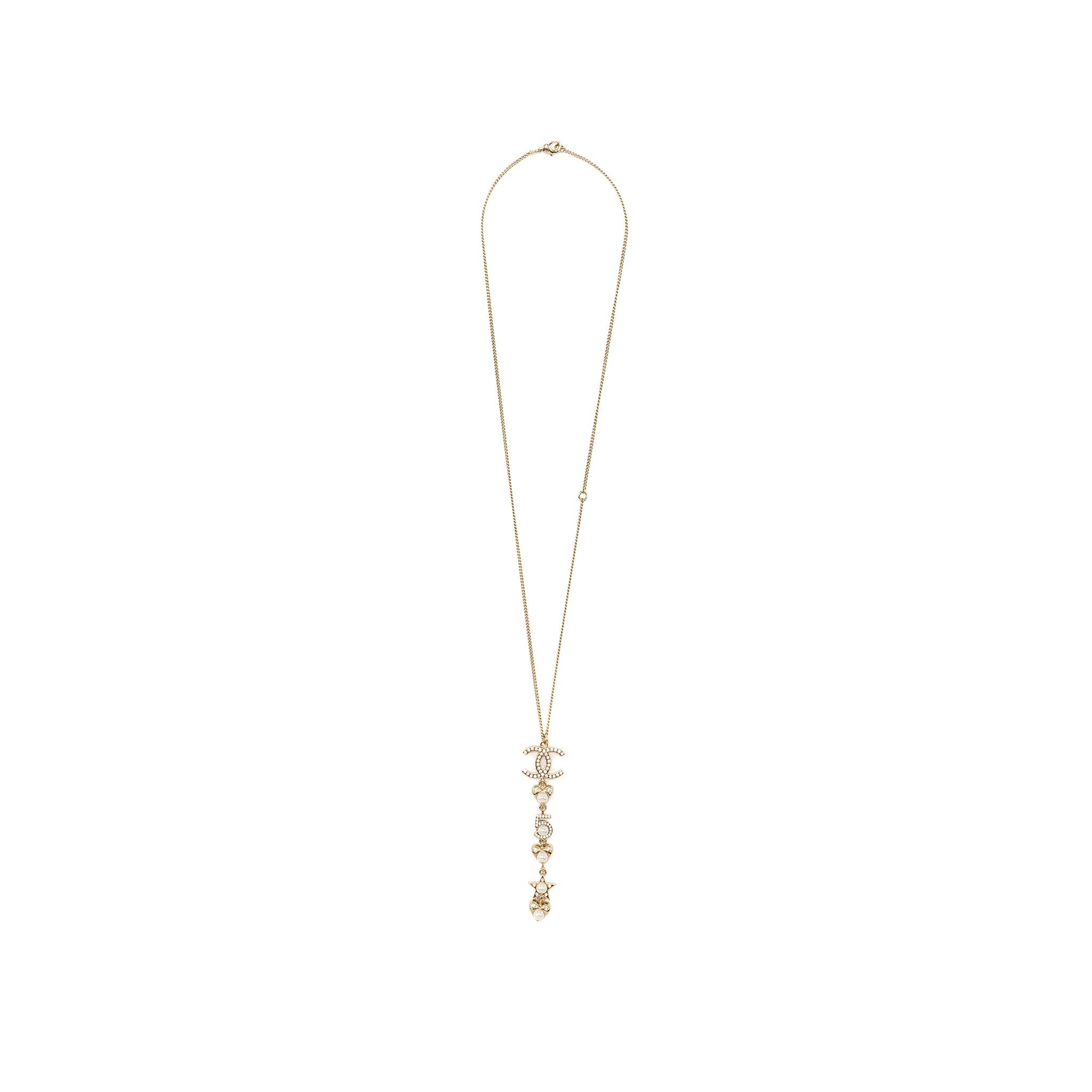 CHANEL CC LOGO WITH PEARL / NO 5/ STAR DROP NECKLACE CRYSTAL GOLD TONE