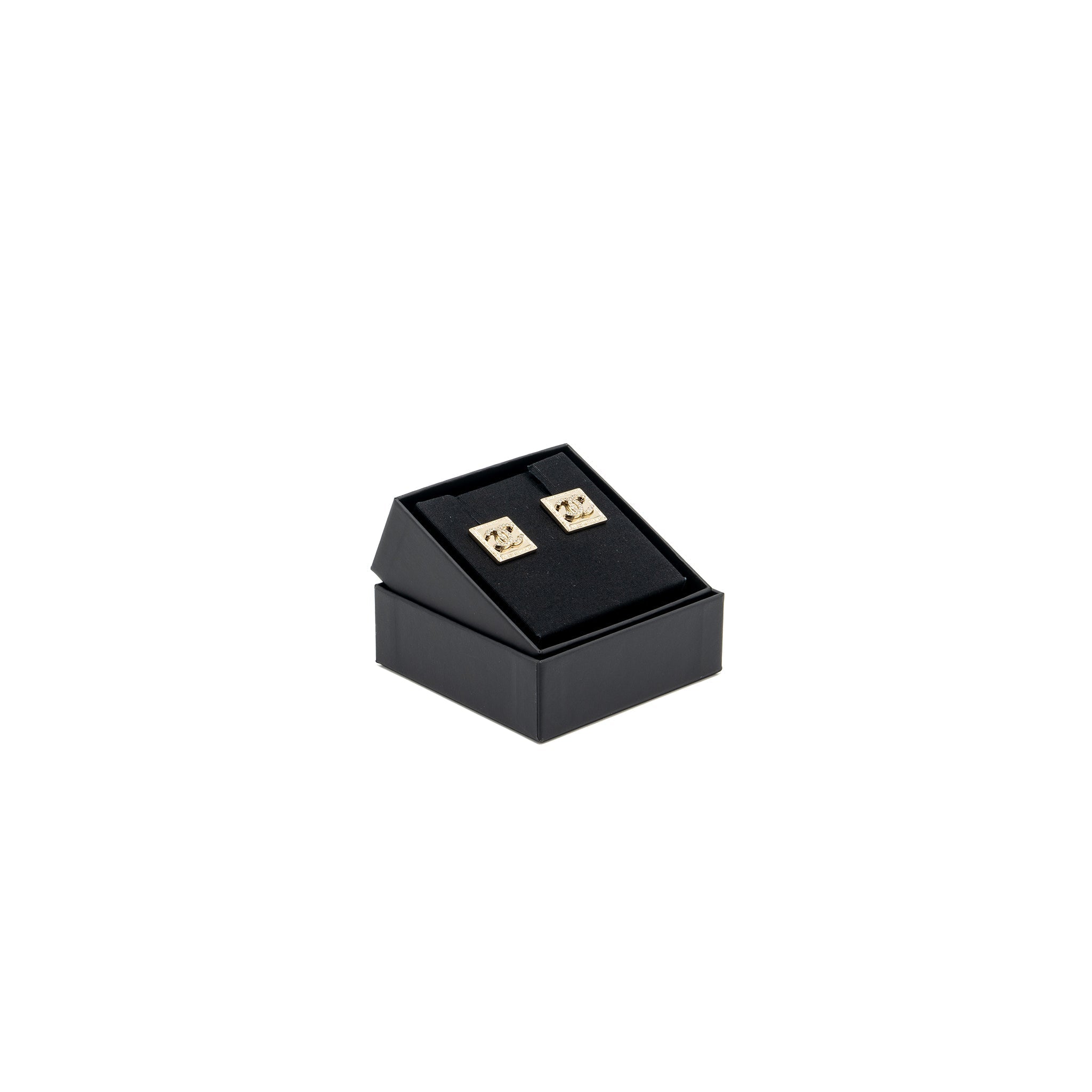 CHANEL SQUARE CC LOGO EARRING WITH CRYSTAL LIGHT GOLD TONE