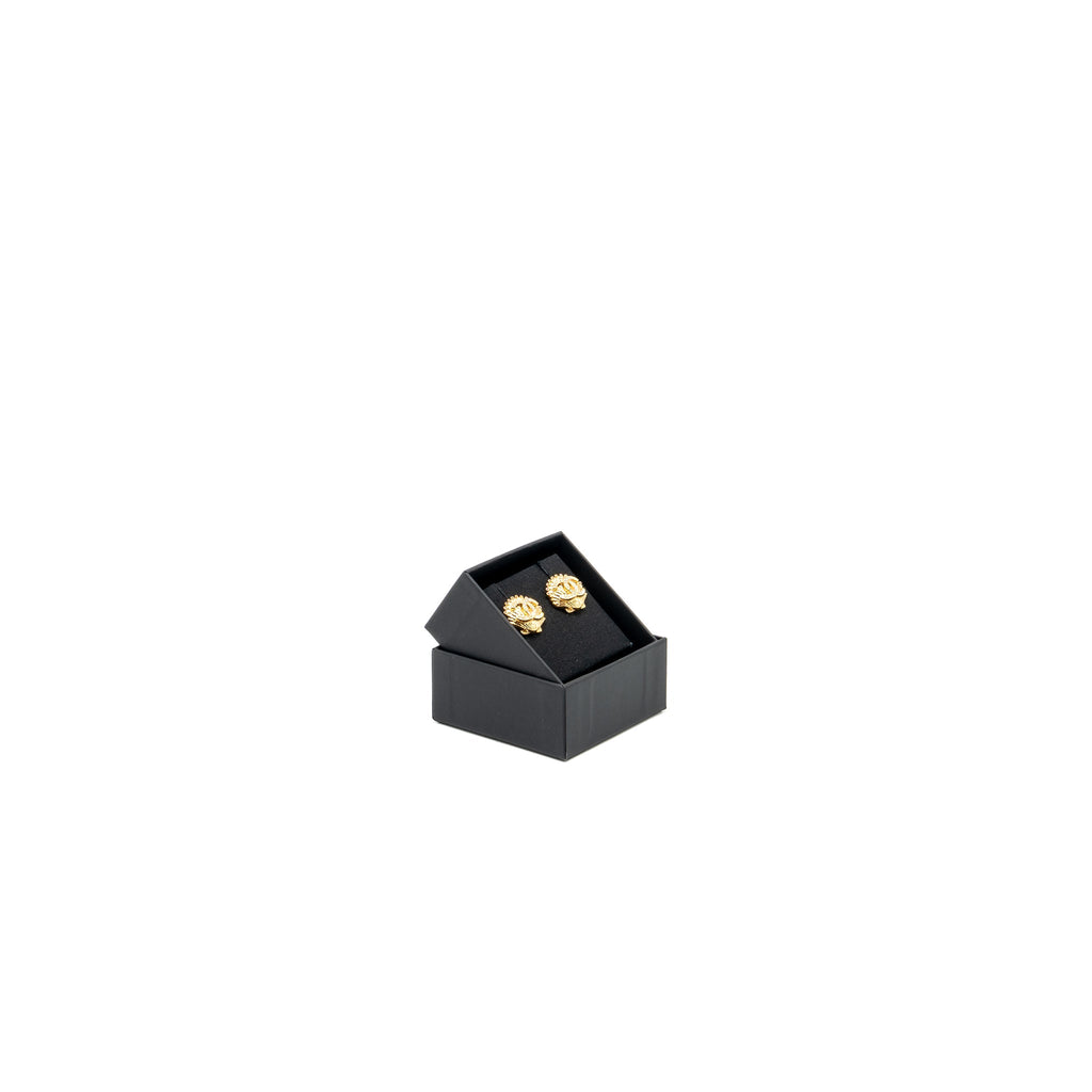 CHANEL CC LOGO SHELL EARRINGS MULTICOLOUR CRYSTAL GOLD TONE