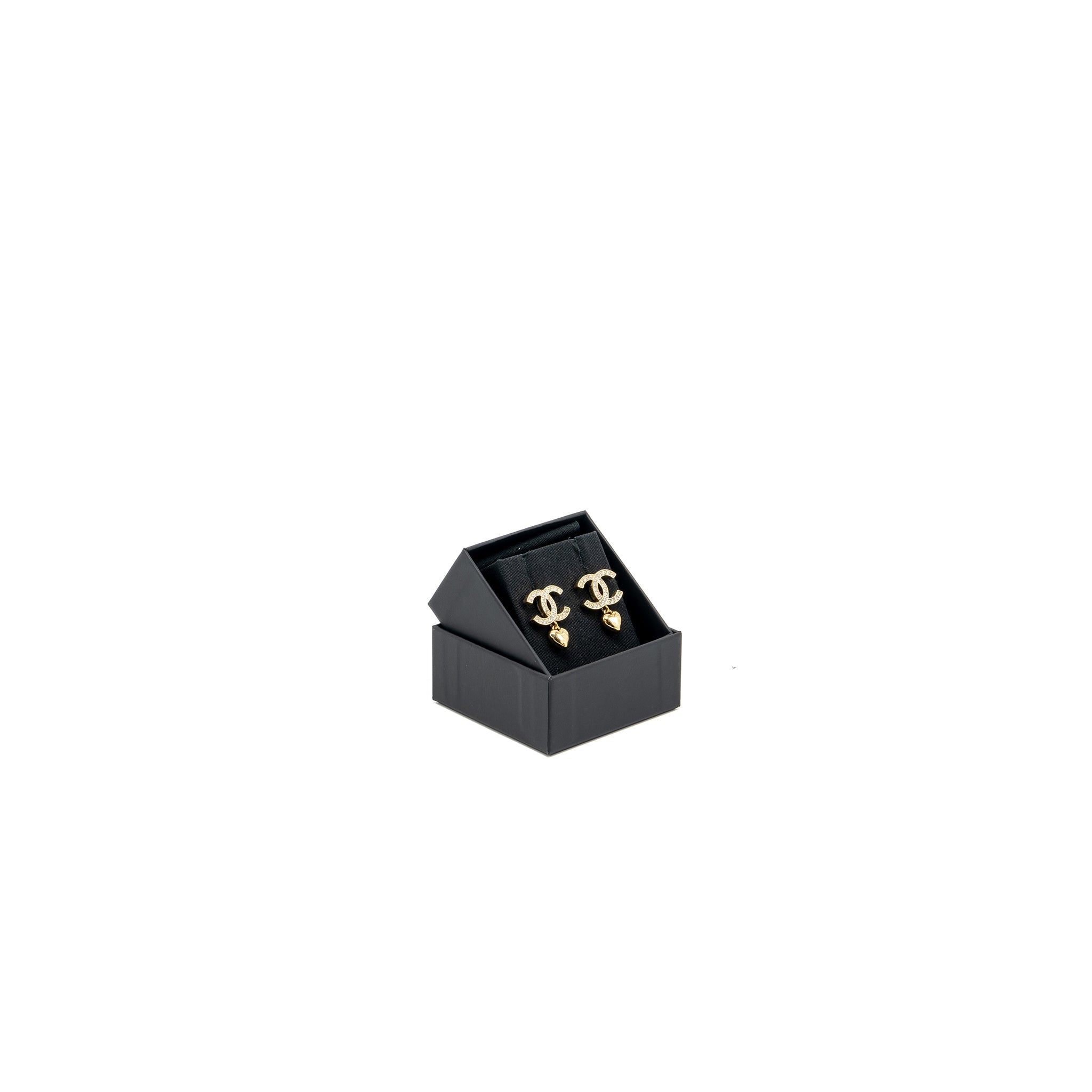 CHANEL CC LOGO DROPPED EARRINGS WITH CRYSTAL GOLD TONE