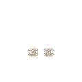 CHANEL CLASSIC CC LOGO EARRING SILVER TONE WITH CRYSTAL