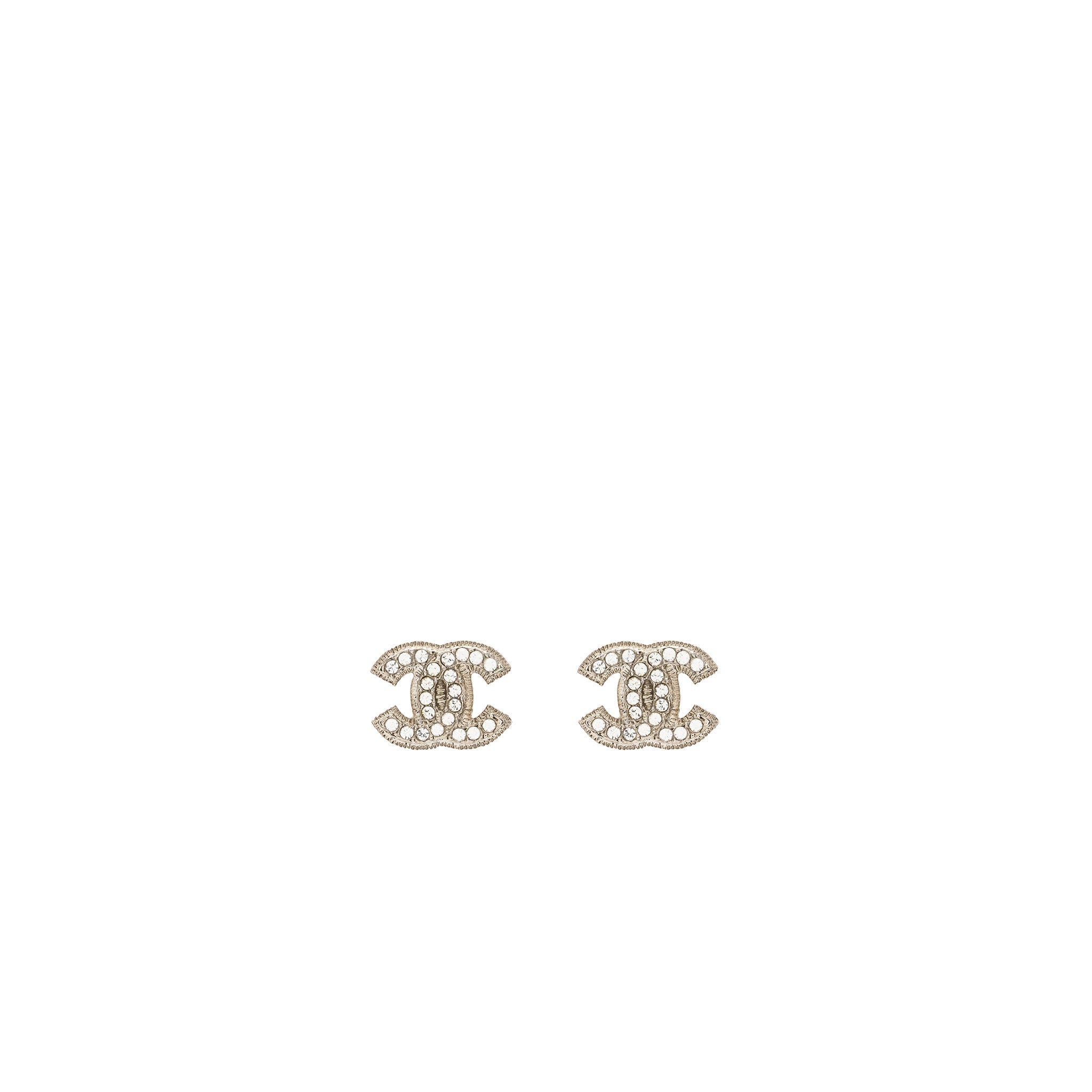 CHANEL CLASSIC CC LOGO EARRING SILVER TONE WITH CRYSTAL