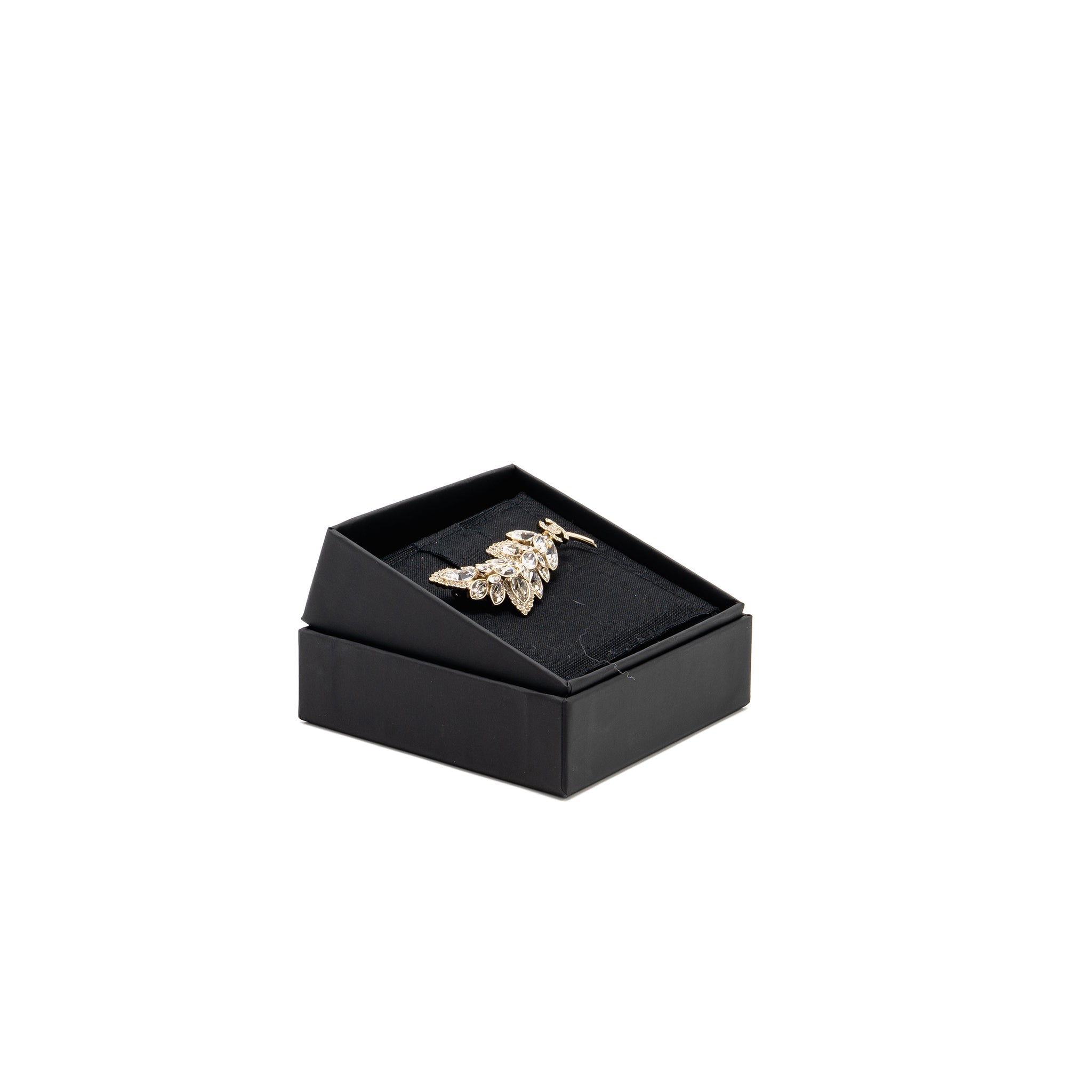 CHANEL CC LEAVES BROOCH CRYSTAL LIGHT GOLD TONE