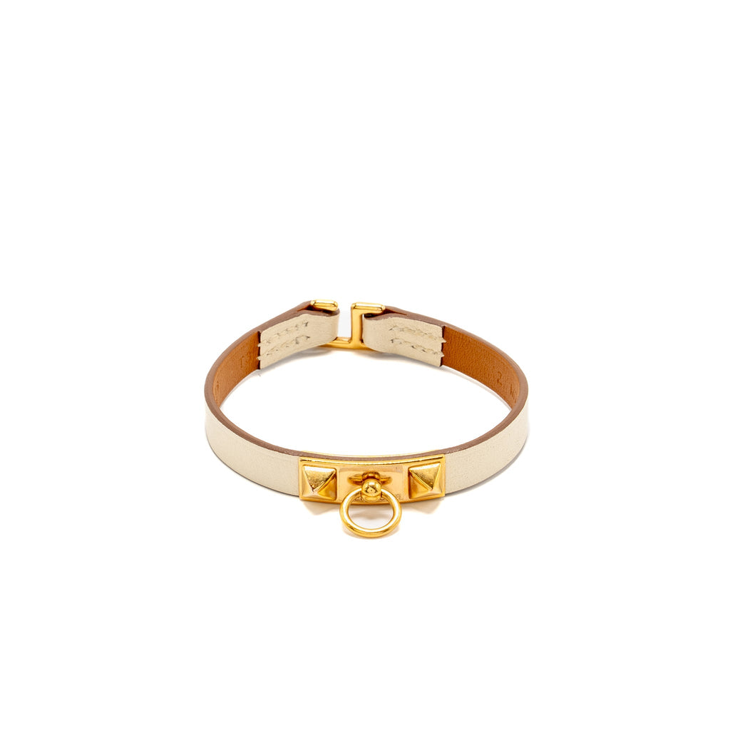 HERMES SIZE T3 RIVALE MINI BRACELET SWIFT NATA RGHW STAMP Z