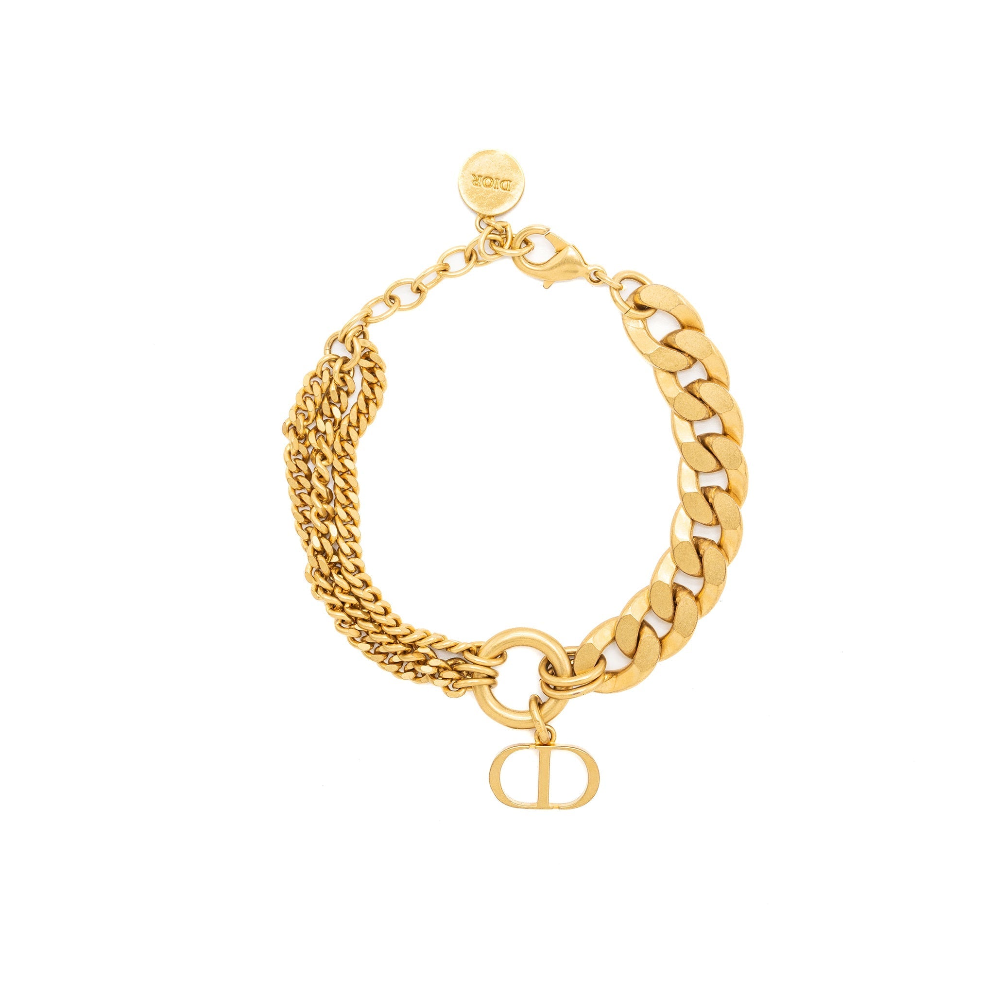 DIOR CD AND CHAIN BRACELET BRUSHED GOLD TONE