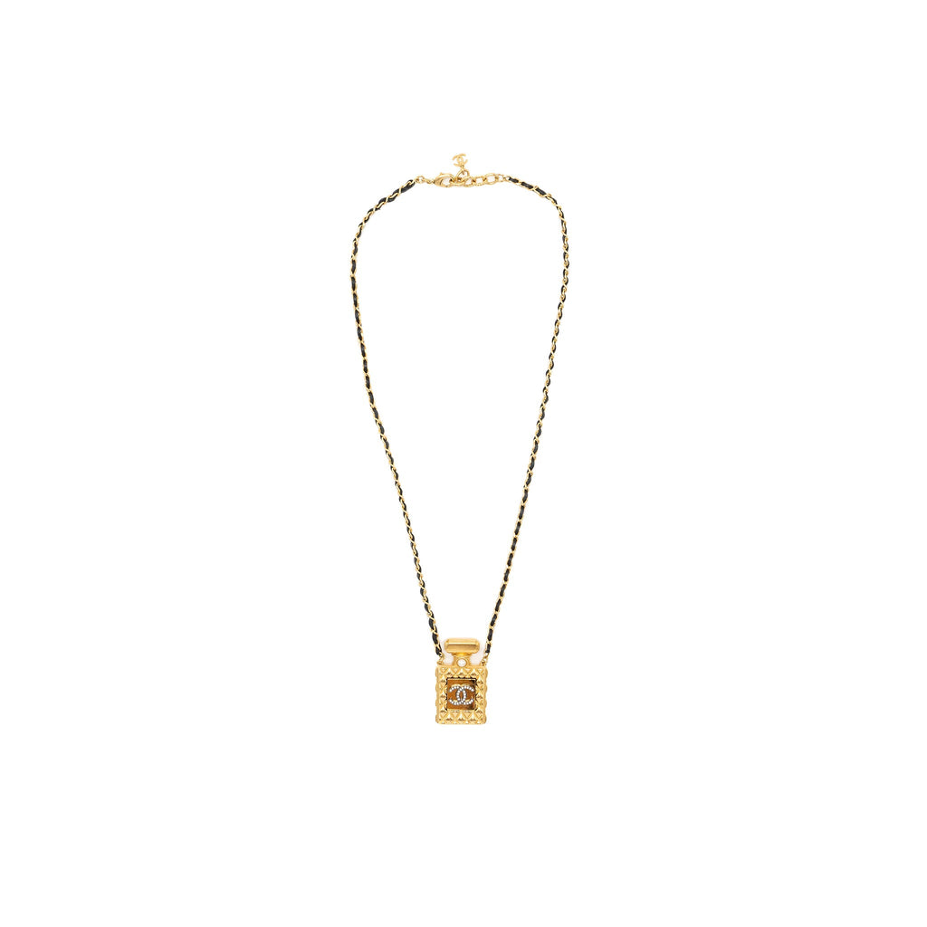 CHANEL LARGE MODEL PERFUME BOTTLE NECKLACE CRYSTAL/PEARL/GOLD TONE