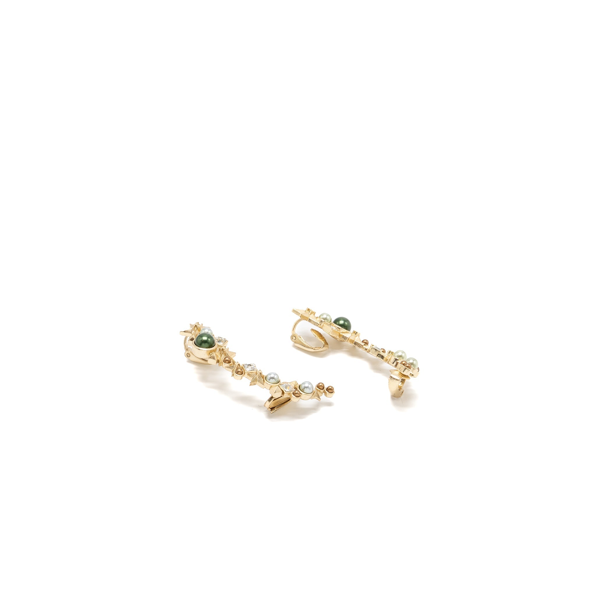 CHANEL STAR CC LOGO EAR CLIPS CRYSTAL/PEARL/GOLD TONE