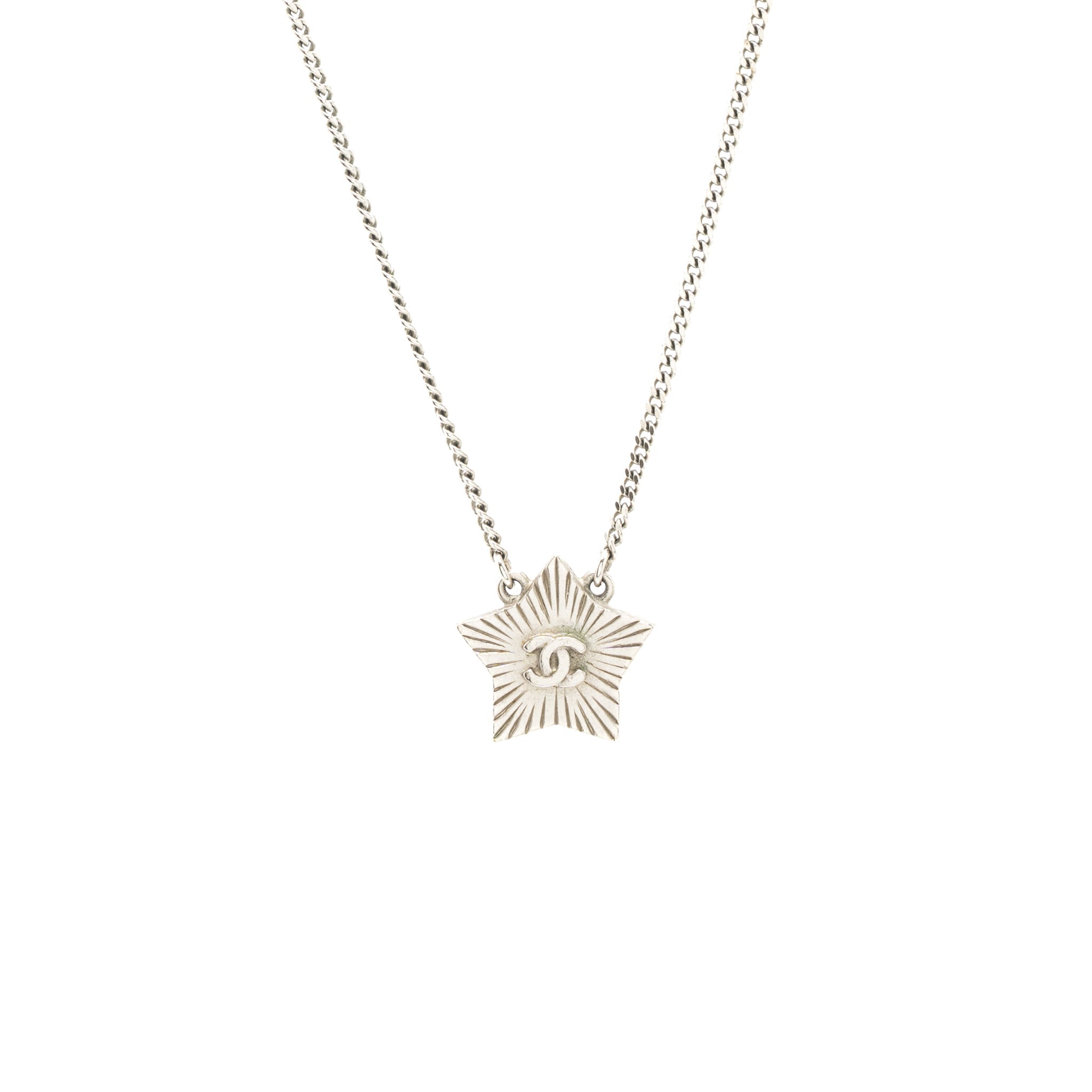 CHANEL STAR NECKLACE WITH CC LOGO GREY WITH RUTHENIUM HARDWARE