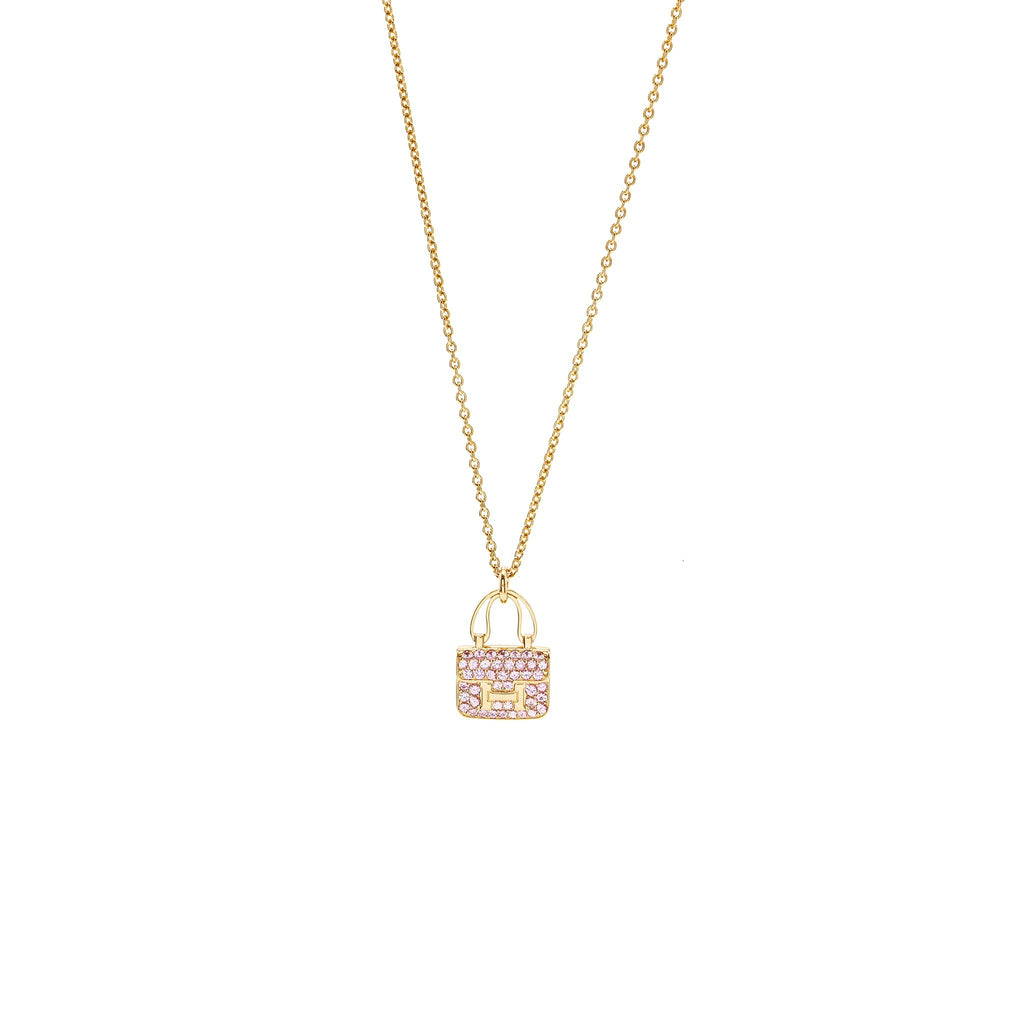 HERMES AMULETTES CONSTANCE PENDANT ROSE GOLD/ PINK SAPPHIRE GEMSTONES