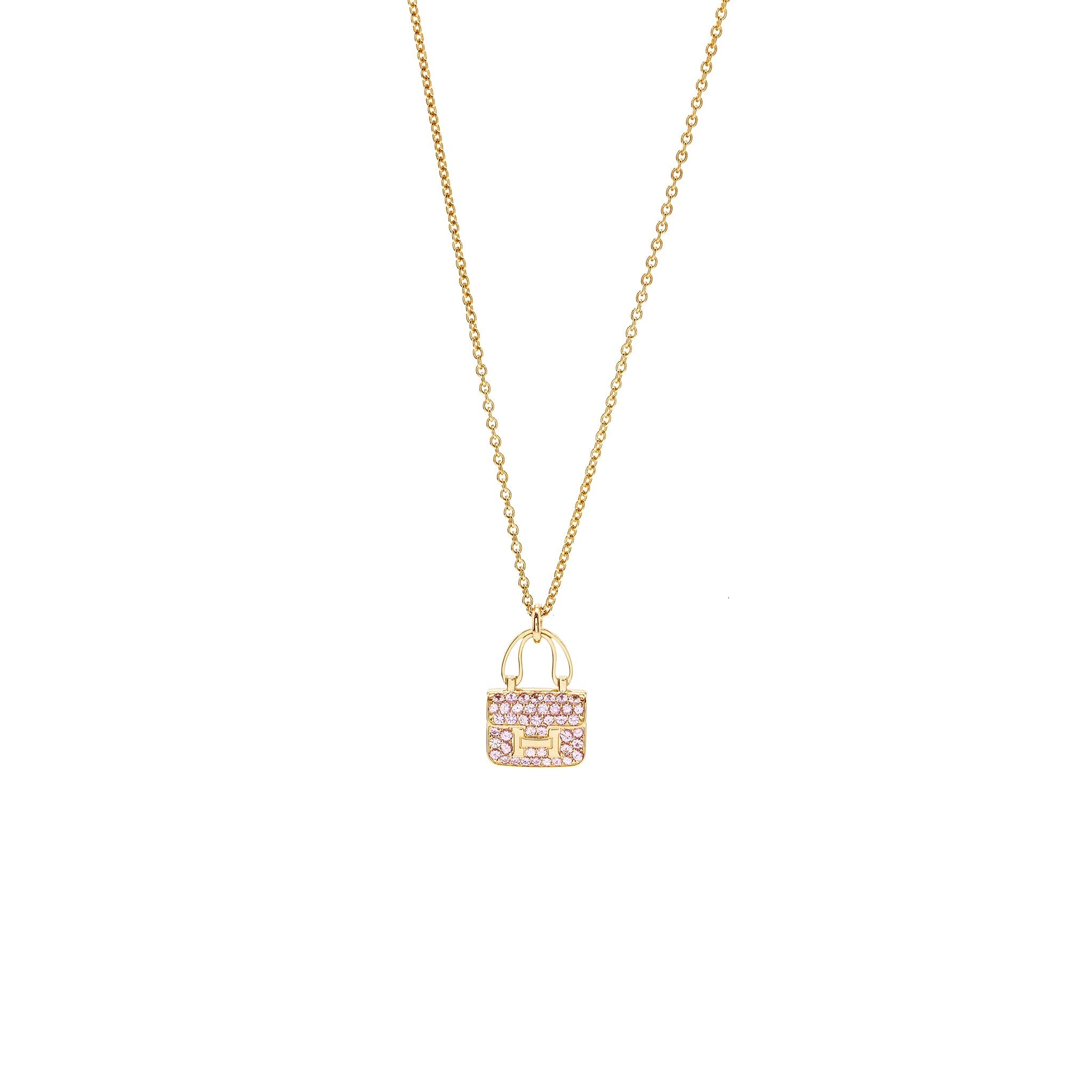 HERMES AMULETTES CONSTANCE PENDANT ROSE GOLD/ PINK SAPPHIRE GEMSTONES