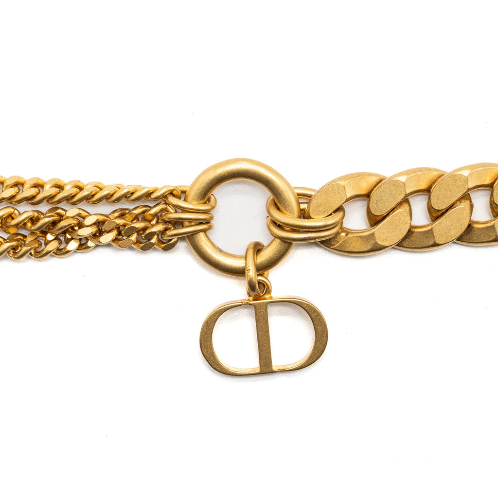 DIOR CD AND CHAIN BRACELET BRUSHED GOLD TONE