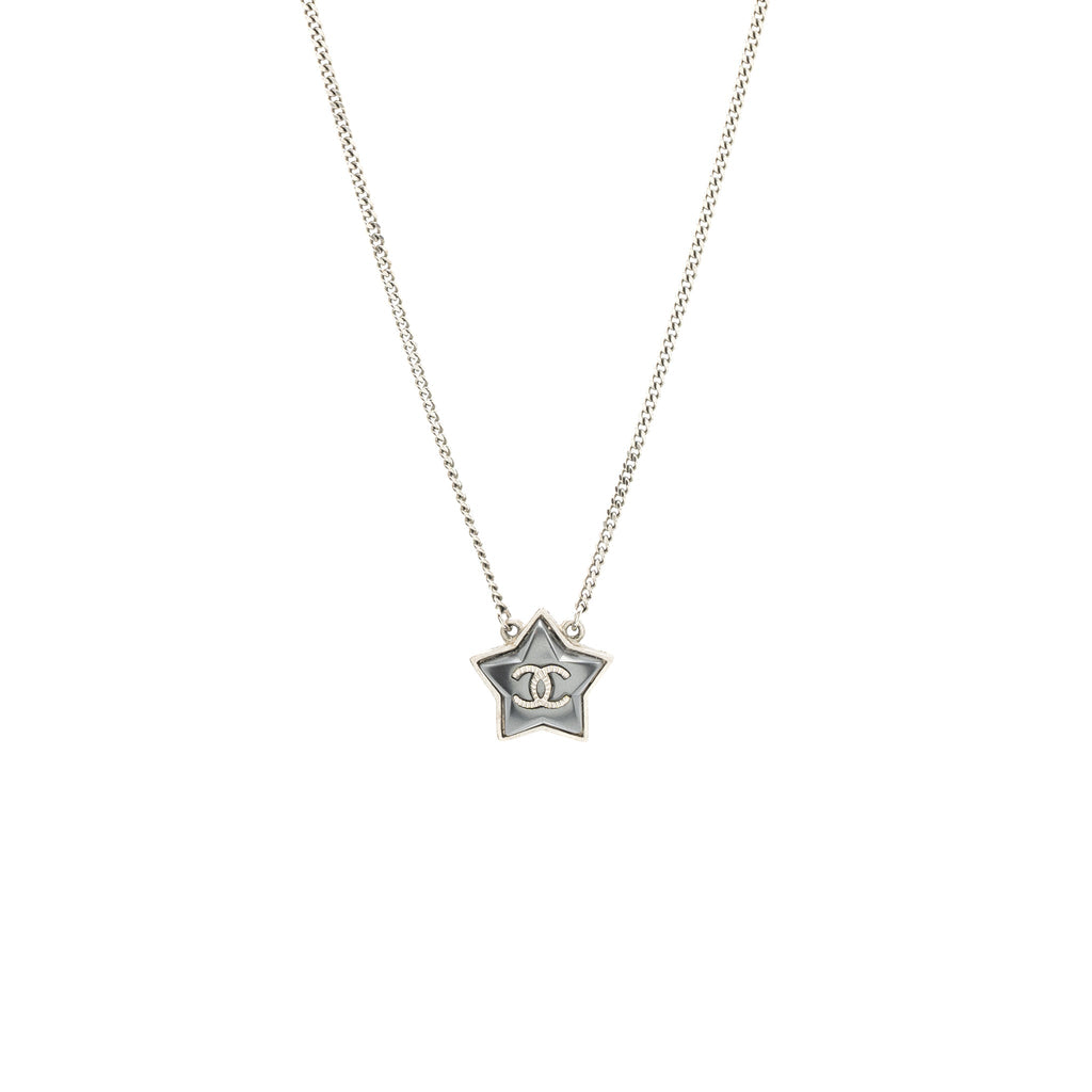 CHANEL STAR NECKLACE WITH CC LOGO GREY WITH RUTHENIUM HARDWARE