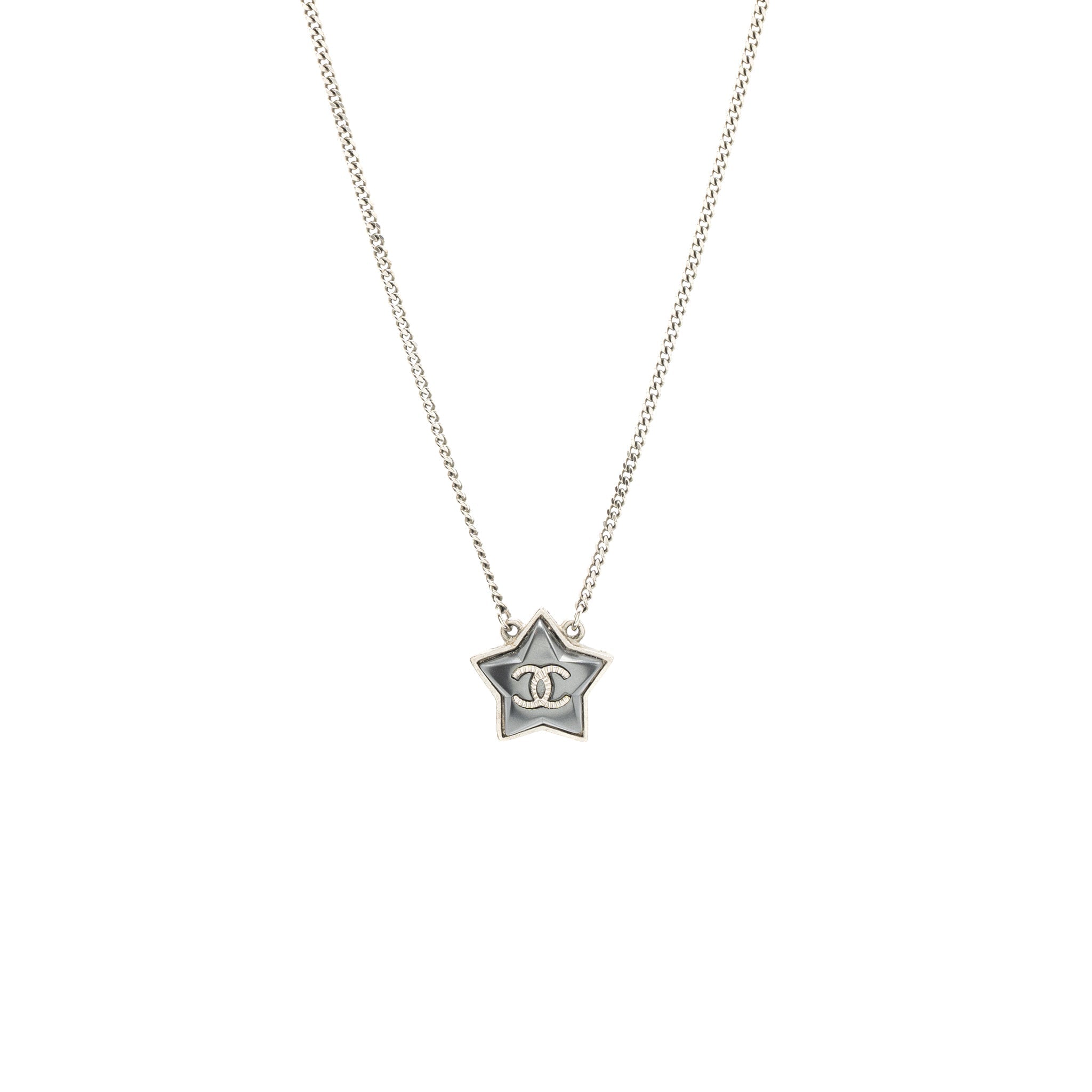 CHANEL STAR NECKLACE WITH CC LOGO GREY WITH RUTHENIUM HARDWARE
