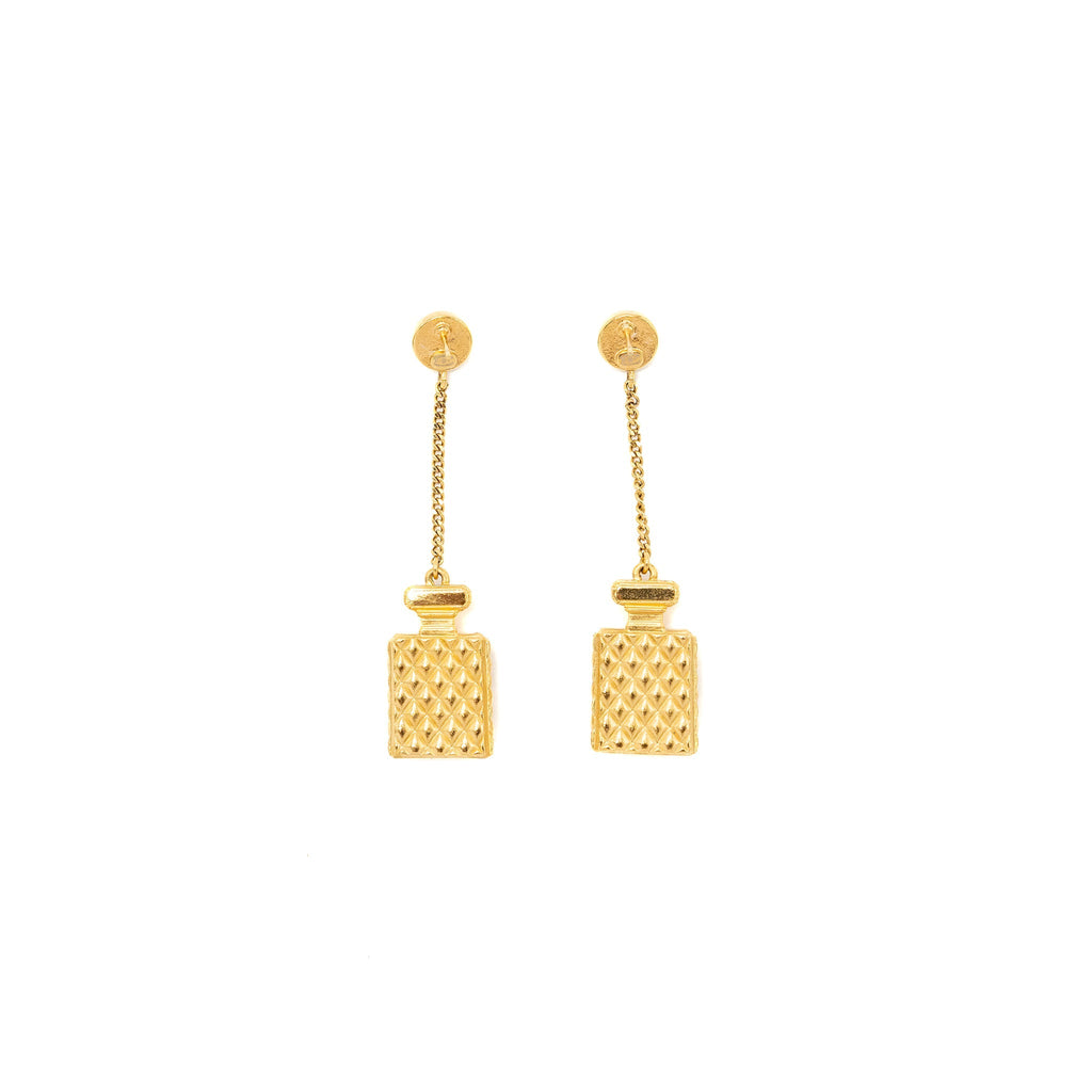 CHANEL PERFUME BOTTLE DROP EARRINGS PEARL/CRYSTAL GOLD TONE