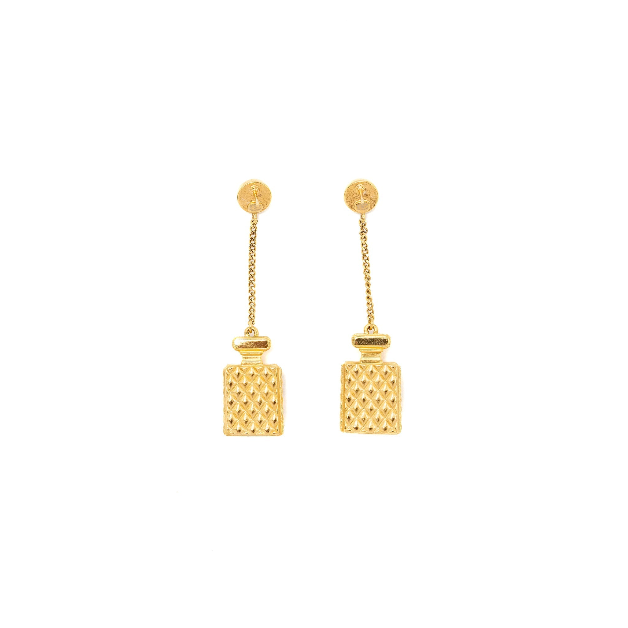 CHANEL PERFUME BOTTLE DROP EARRINGS PEARL/CRYSTAL GOLD TONE