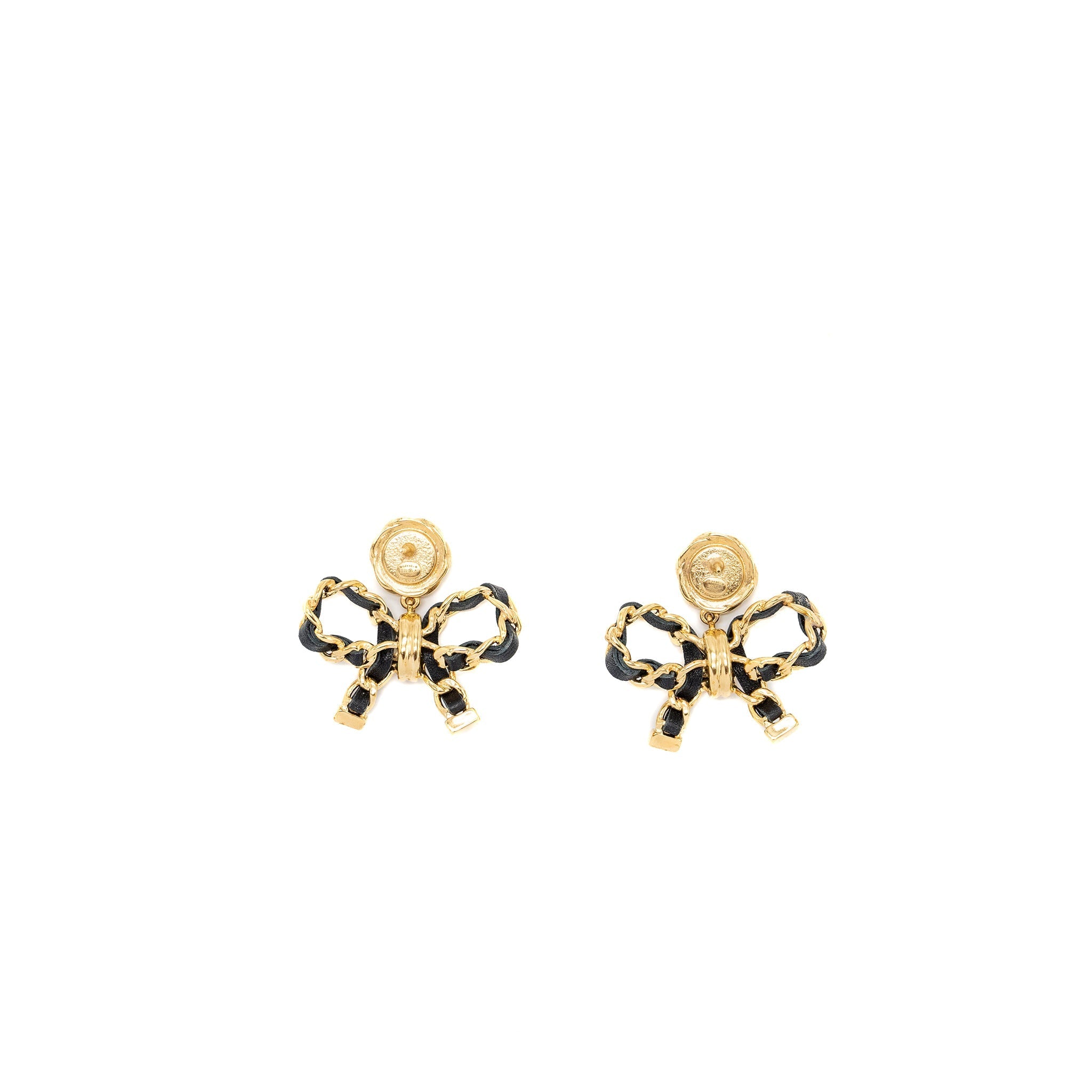 CHANEL CC LOGO BOW DROP EARRINGS LGHW