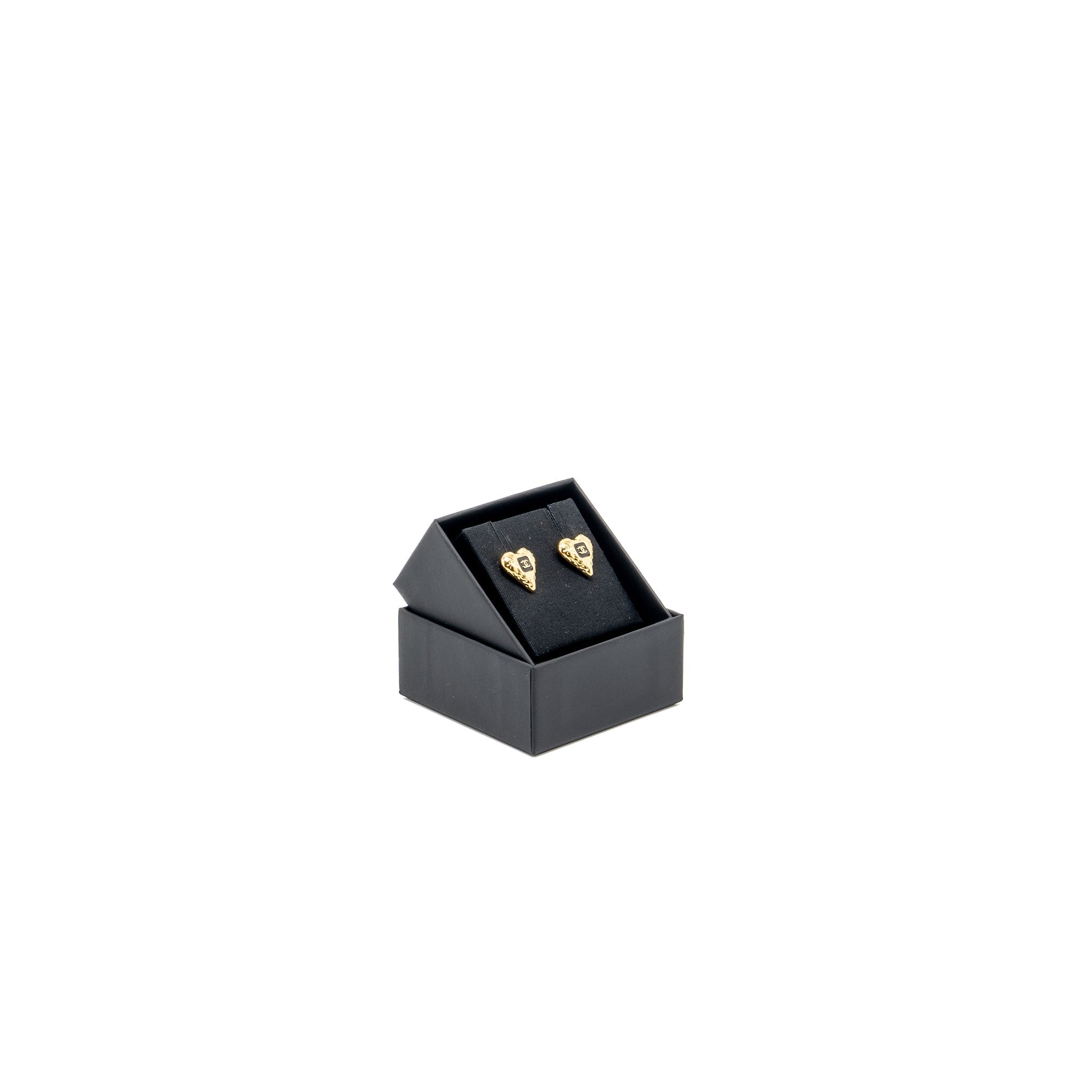 CHANEL HEART SHAPE CC LOGO EARRINGS GOLD TONE