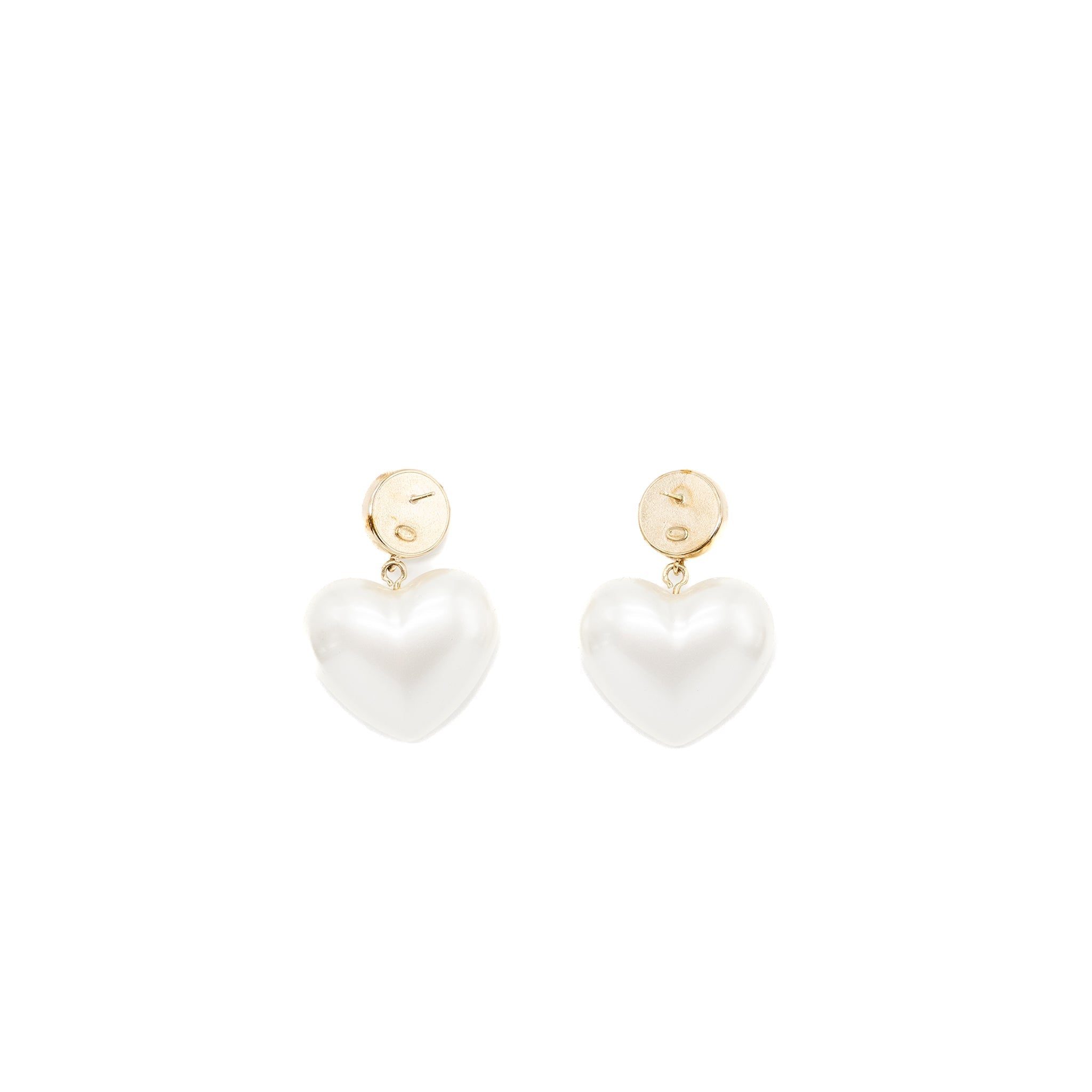 CHANEL HEART PEARL CRYSTAL CC LOGO EARRINGS LGHW
