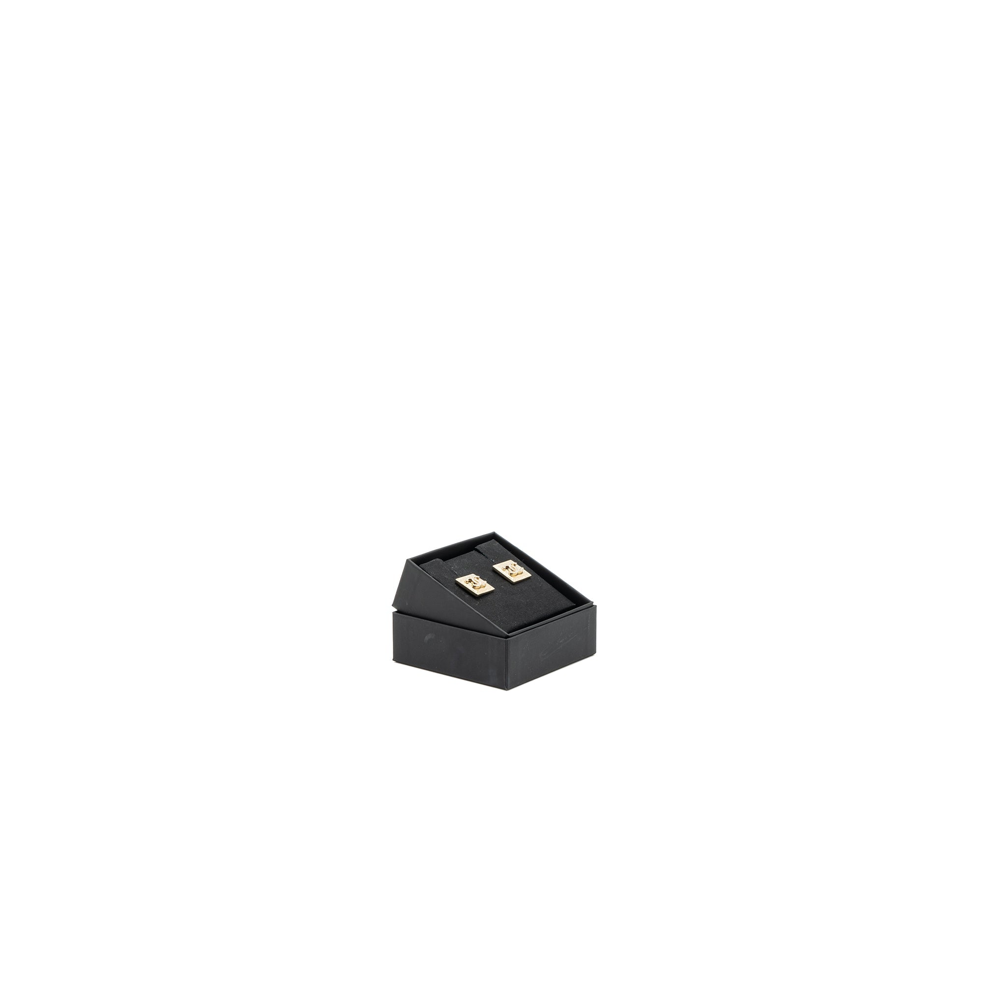 CHANEL SQUARE CC LOGO EARRINGS CRYSTAL LIGHT GOLD TONE