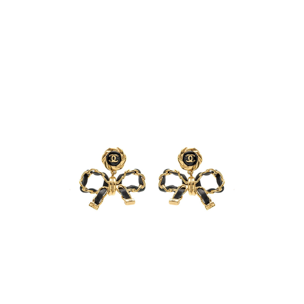 CHANEL CC LOGO BOW DROP EARRINGS LGHW