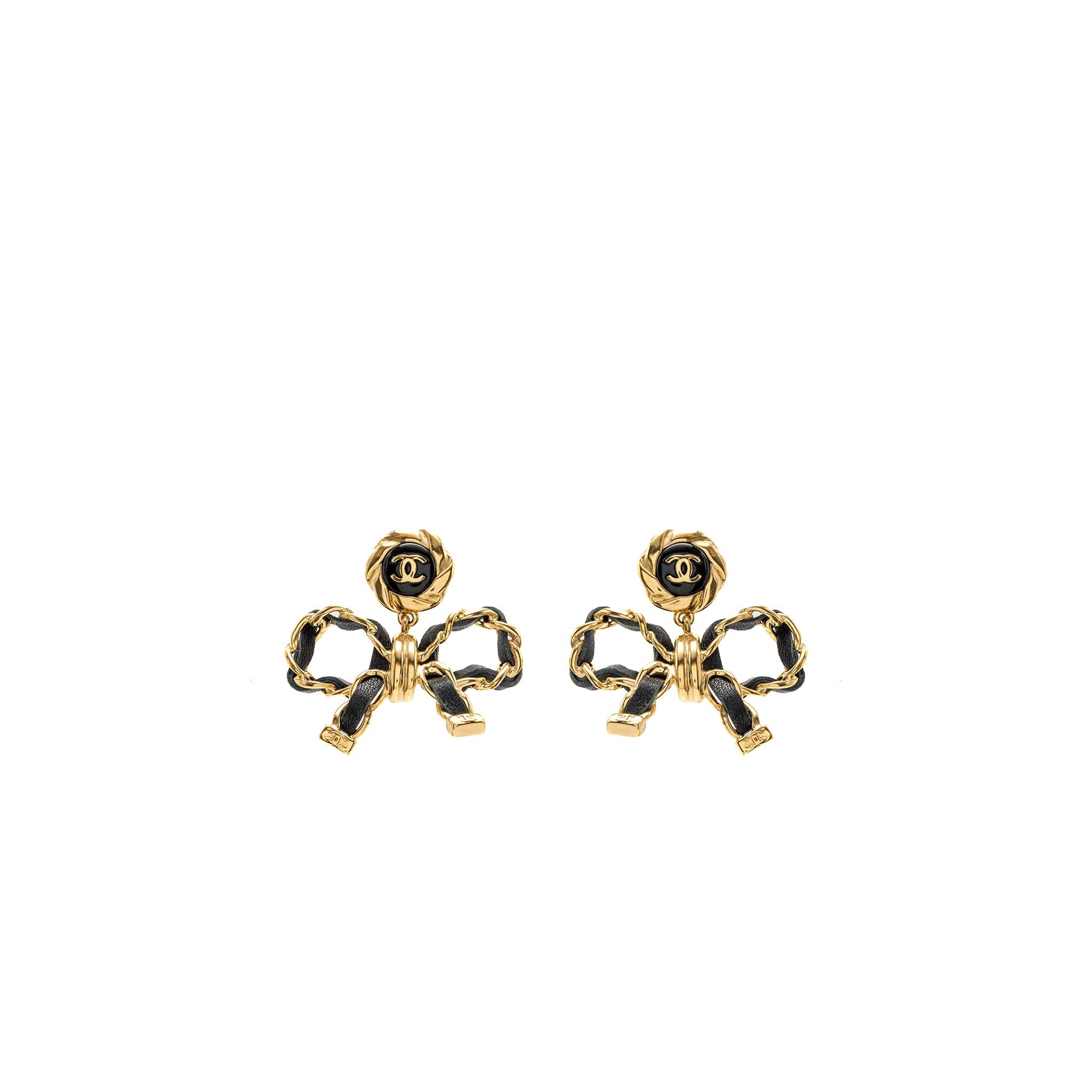 CHANEL CC LOGO BOW DROP EARRINGS LGHW