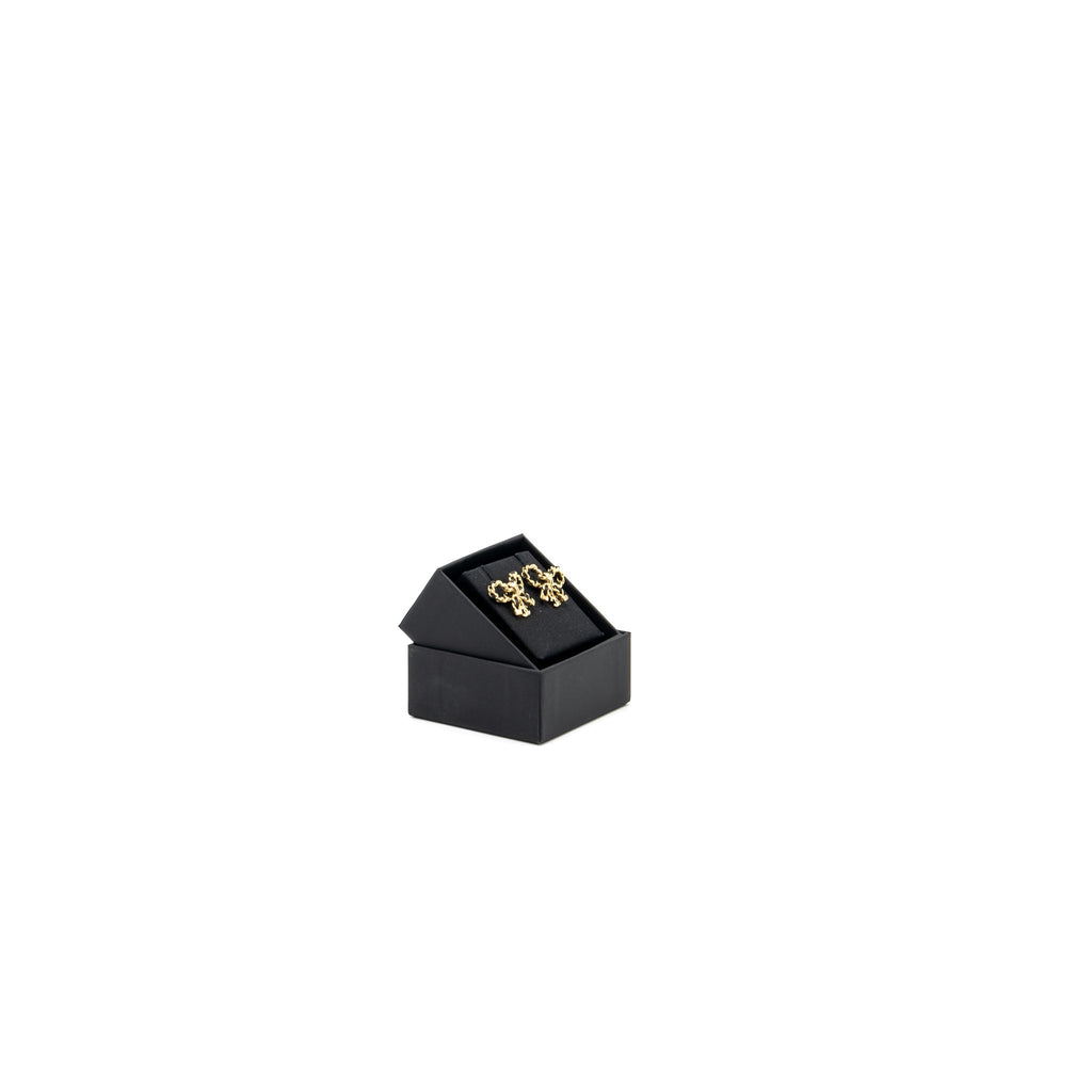 CHANEL LEATHER WEAVE BOW EARRINGS BLACK WITH GOLD TONE