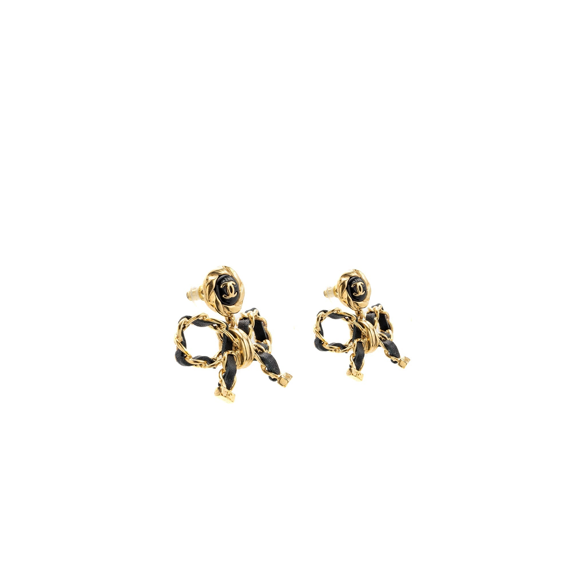 CHANEL CC LOGO BOW DROP EARRINGS LGHW