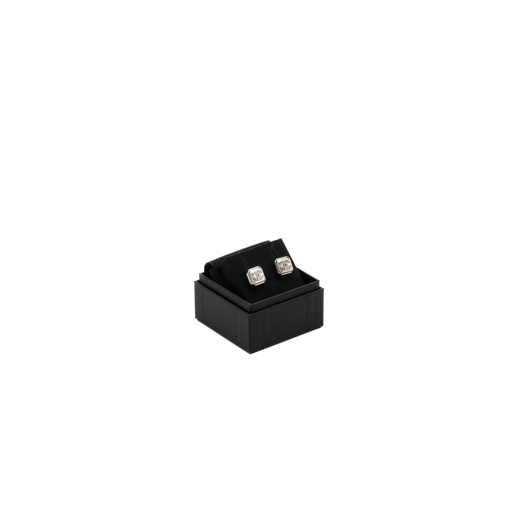 CHANEL SQUARE CC LOGO EARRINGS CRYSTAL SHW