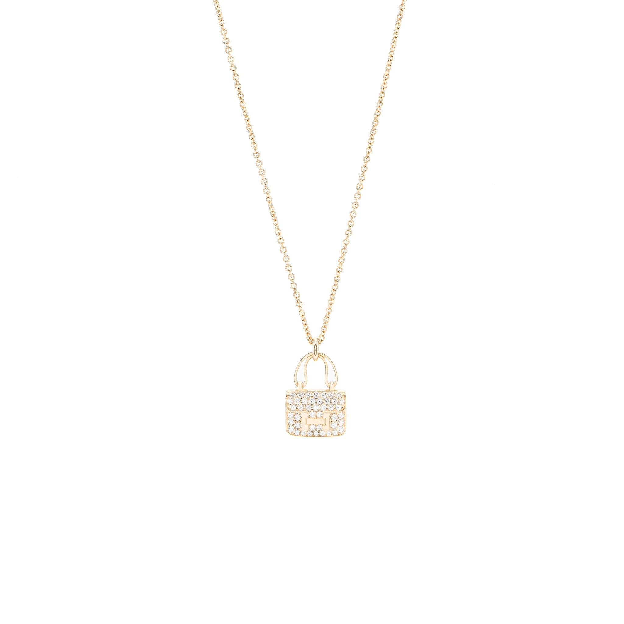 HERMES CONSTANCE AMULETTE PENDANT ROSE GOLD DIAMONDS