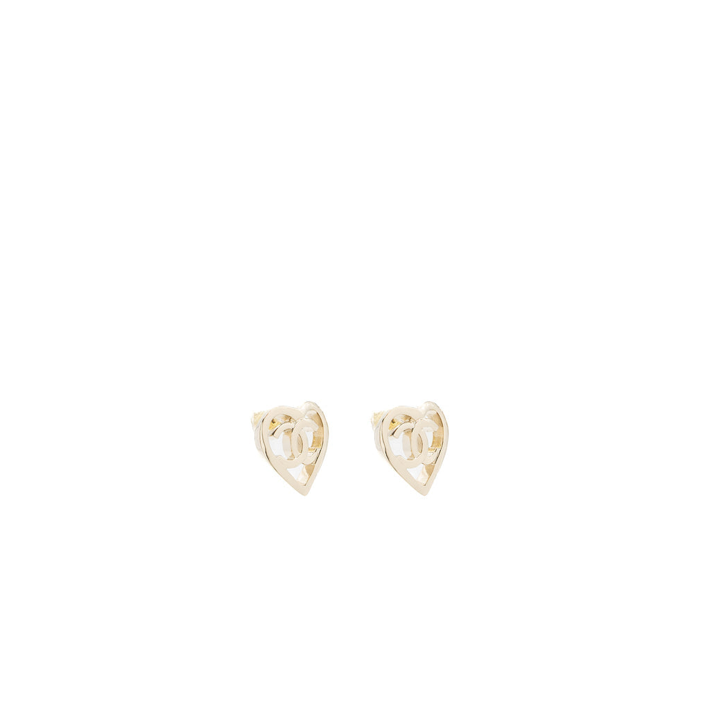 CHANEL HEART AND CC LOGO EARRINGS LIGHT GOLD TONE