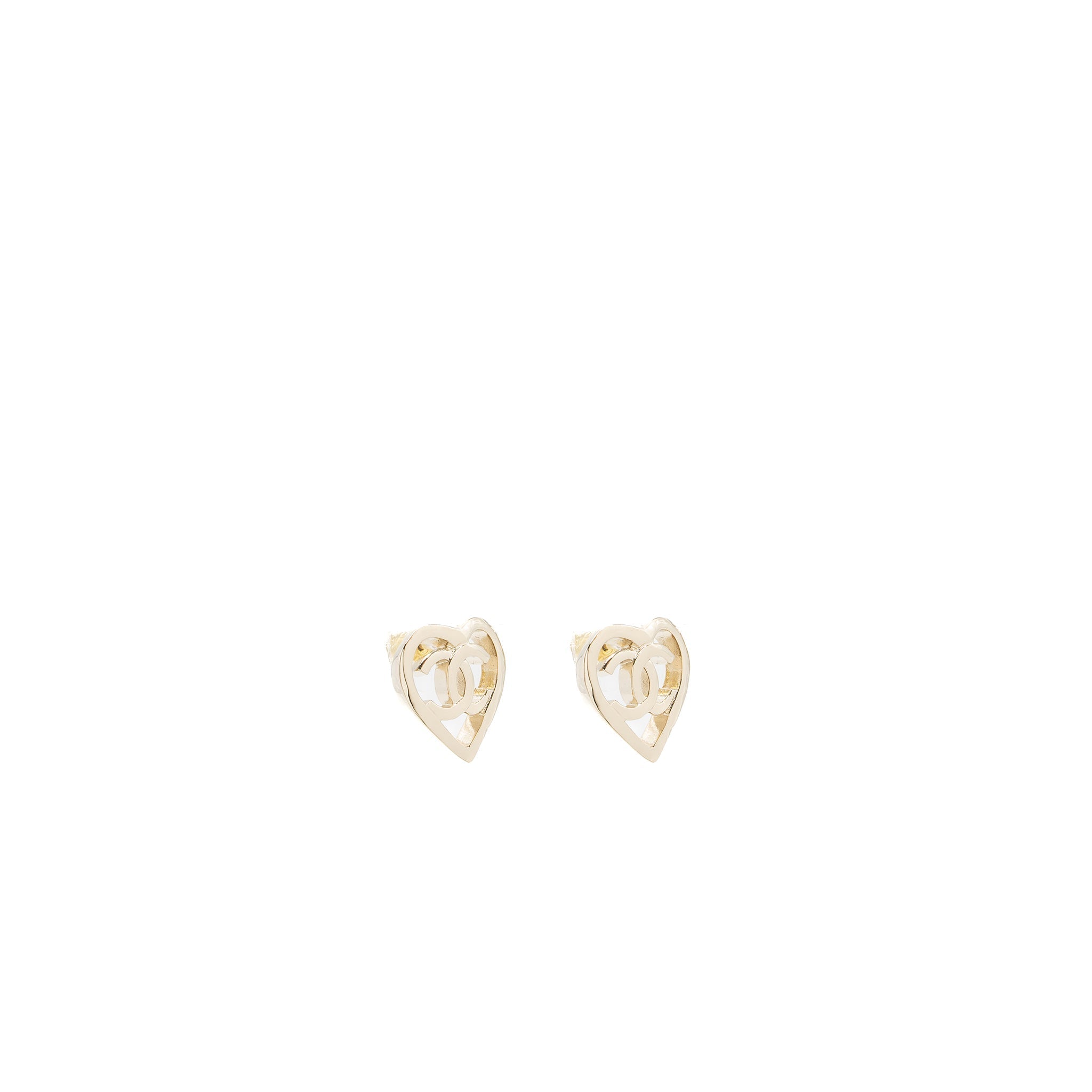 CHANEL HEART AND CC LOGO EARRINGS LIGHT GOLD TONE