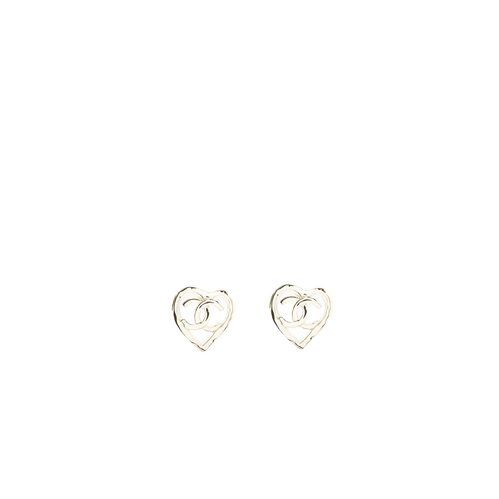 CHANEL HEART AND CC LOGO EARRINGS LIGHT GOLD TONE