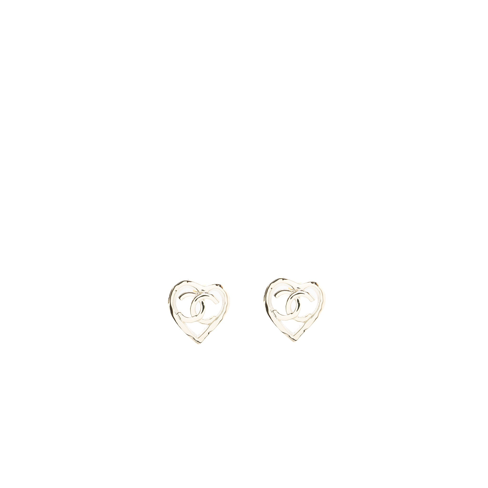 CHANEL HEART AND CC LOGO EARRINGS LIGHT GOLD TONE