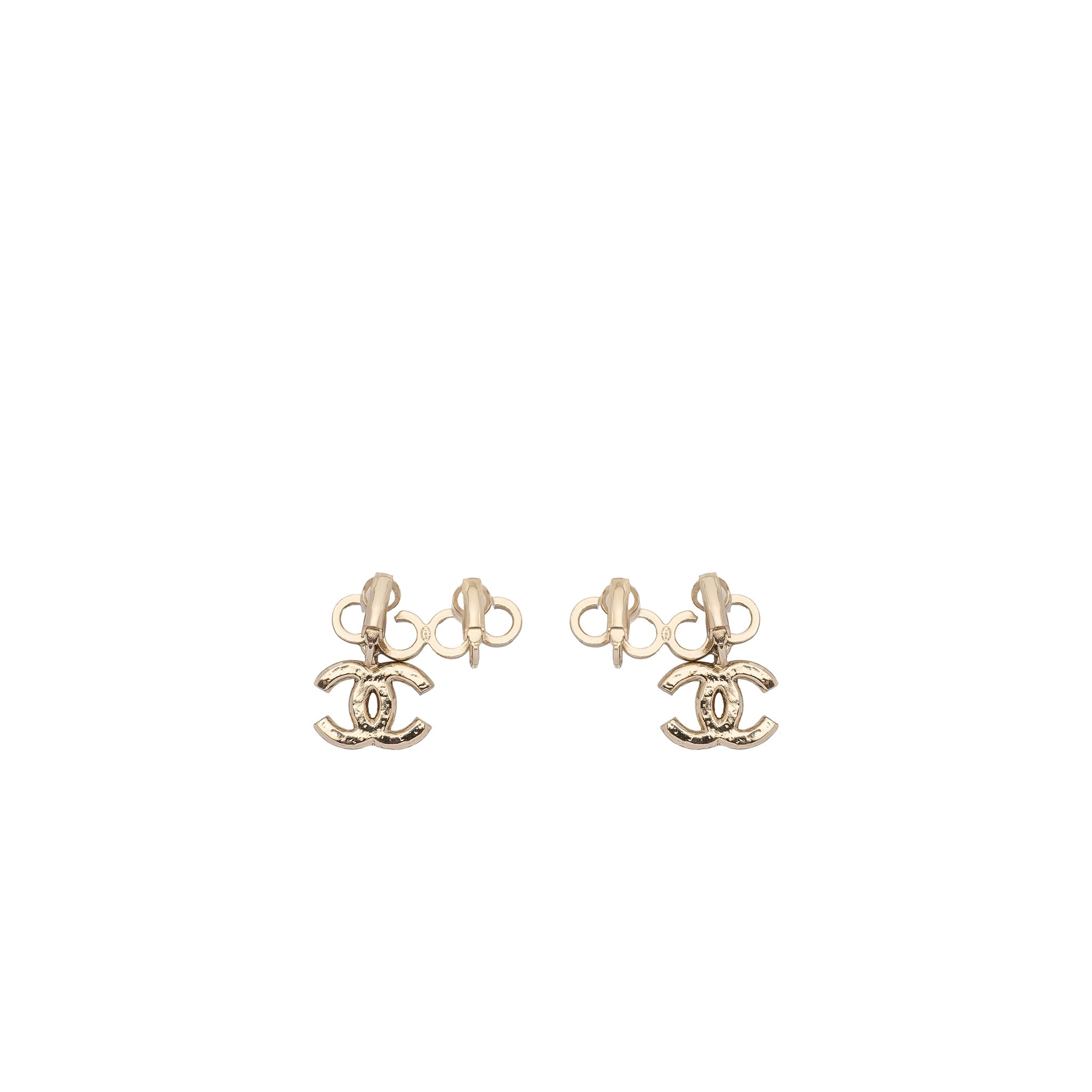 CHANEL COCO AND CC LOGO EAR CLIPS PEARL LIGHT GOLD HARDWARE