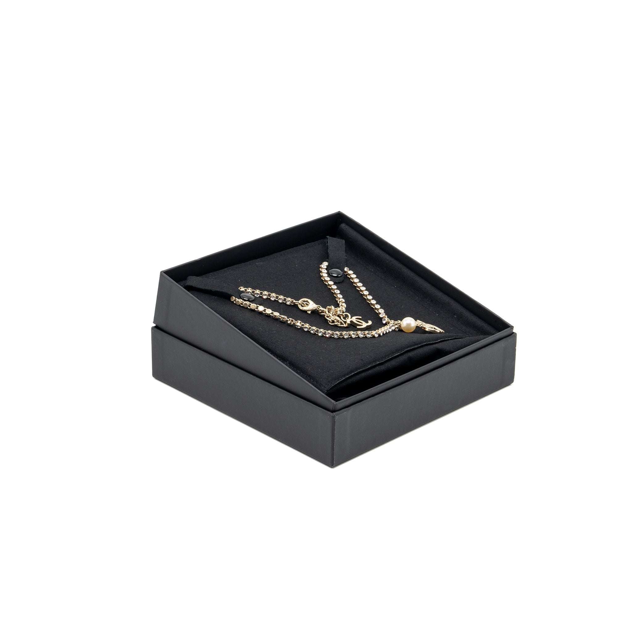 CHANEL PEARL AND CC LOGO WITH CRYSTAL CHAIN NECKLACE LIGHT GOLD TONE