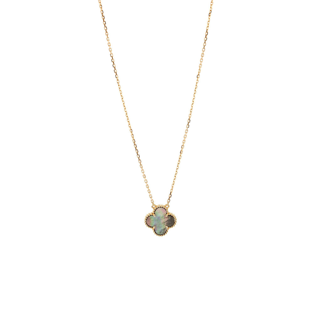 VAN CLEEF & ARPELS VINTAGE ALHAMBRA NECKLACE GREY MOTHER OF PEARL ROSE GOLD