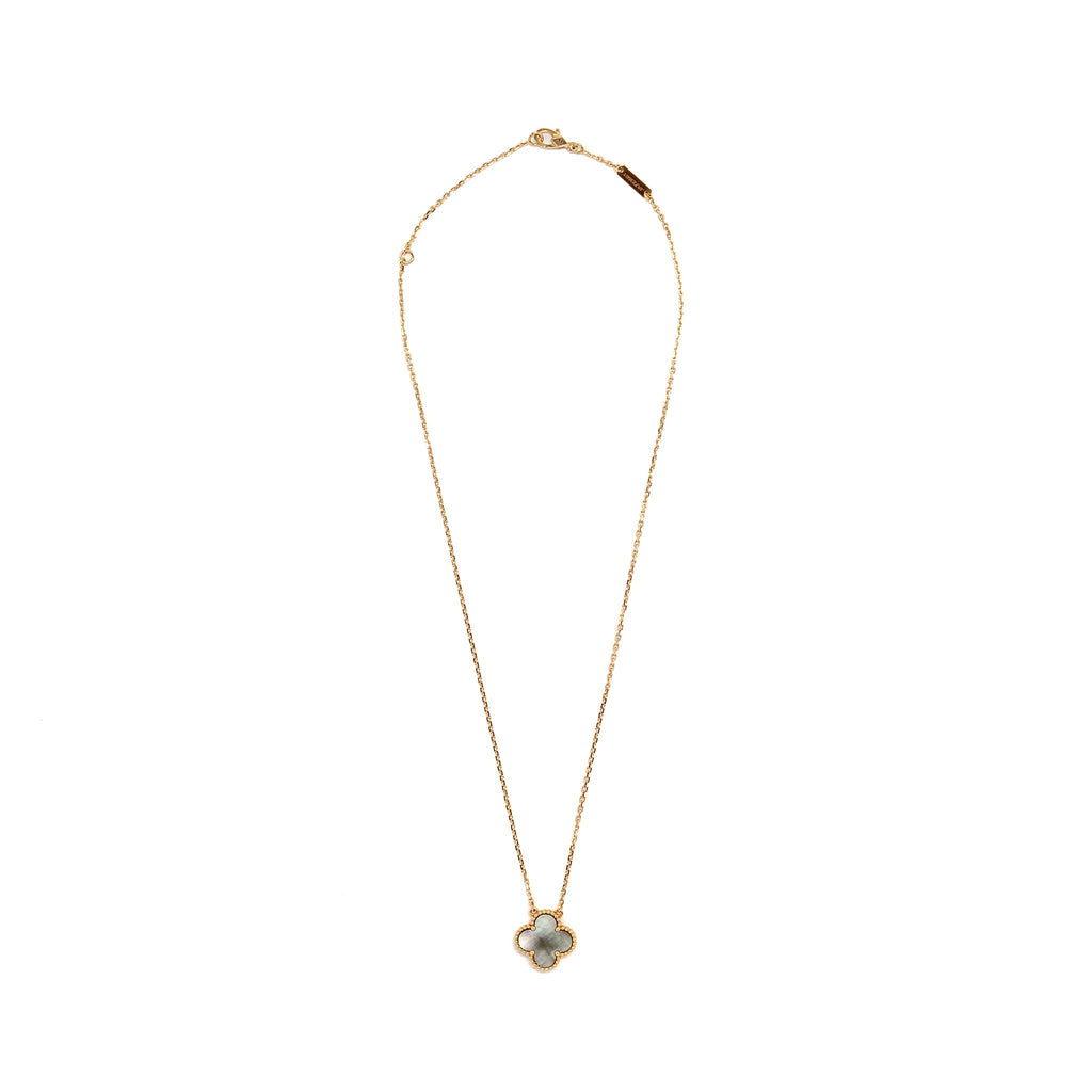 VAN CLEEF & ARPELS VINTAGE ALHAMBRA NECKLACE GREY MOTHER OF PEARL ROSE GOLD