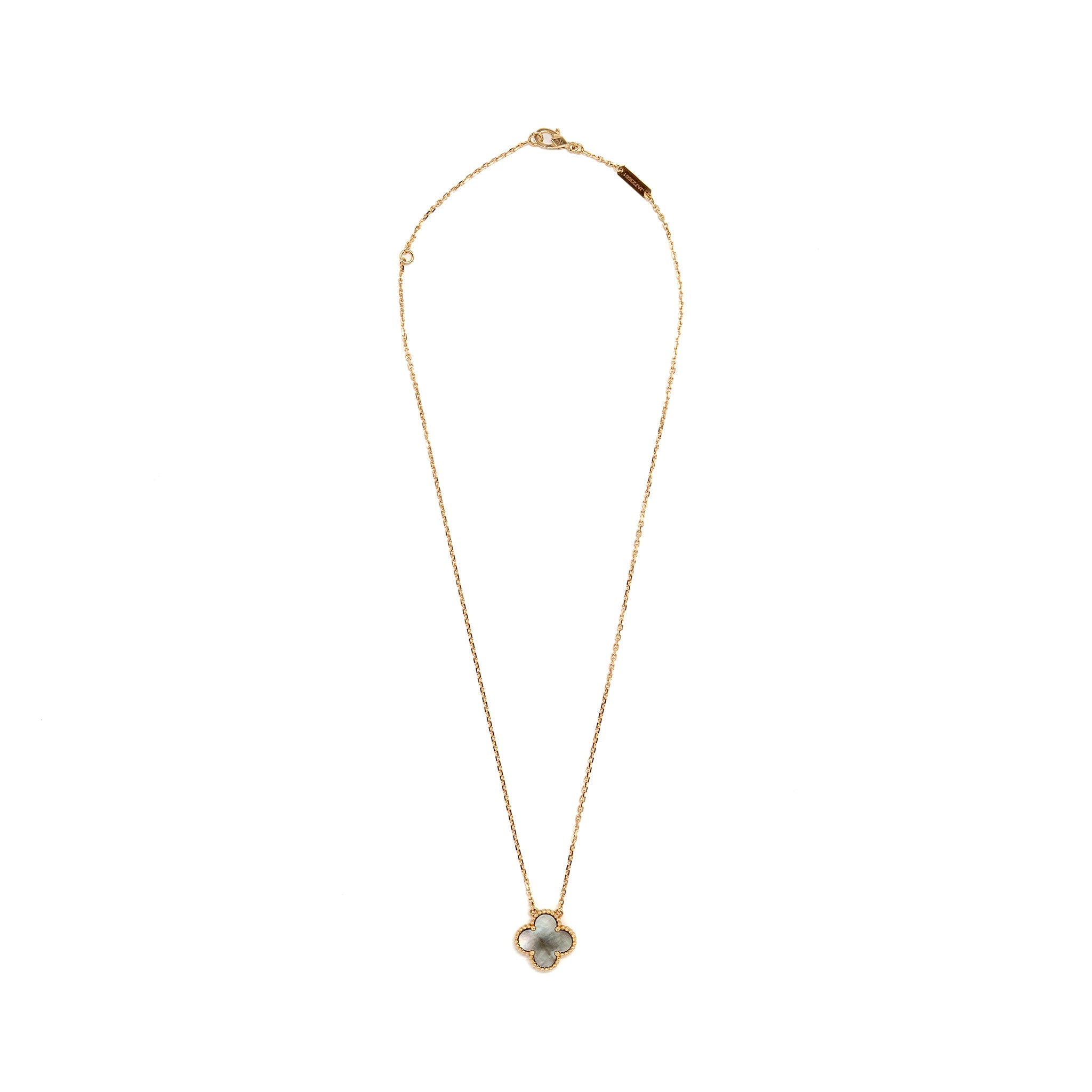 VAN CLEEF & ARPELS VINTAGE ALHAMBRA NECKLACE GREY MOTHER OF PEARL ROSE GOLD