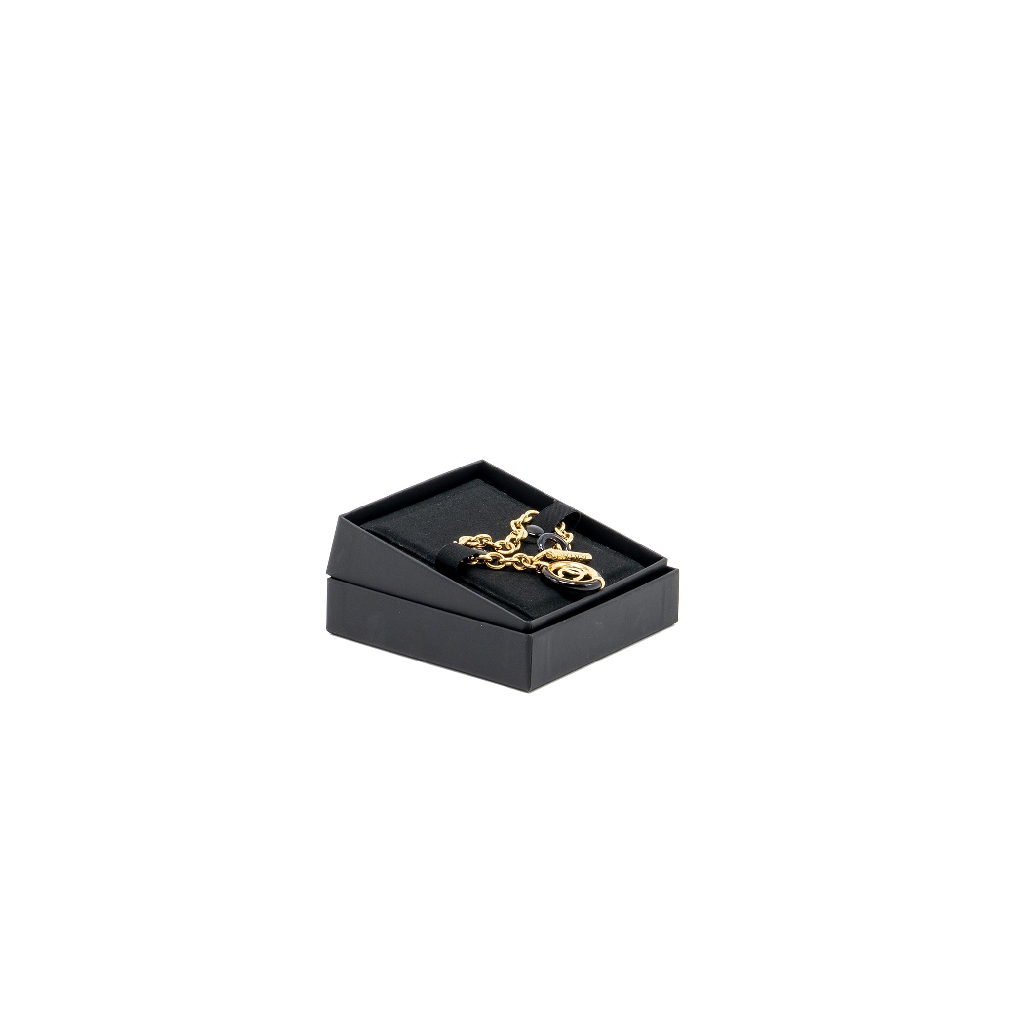 CHANEL ROUND CC LOGO DROPPED BRACELET BLACK/GOLD TONE