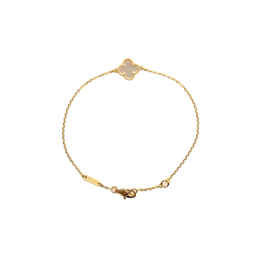 VAN CLEEF & ARPELS SWEET ALHAMBRA BRACELET WHITE MOTHER OF PEARL YELLOW GOLD