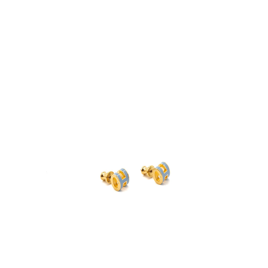 HERMES MINI POP H EARRINGS BLUE LIN GHW