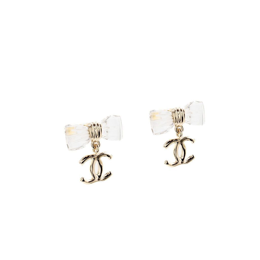 CHANEL CRYSTAL CC LOGO & BOW STUD EARRINGS - 2 PAIRS SET
