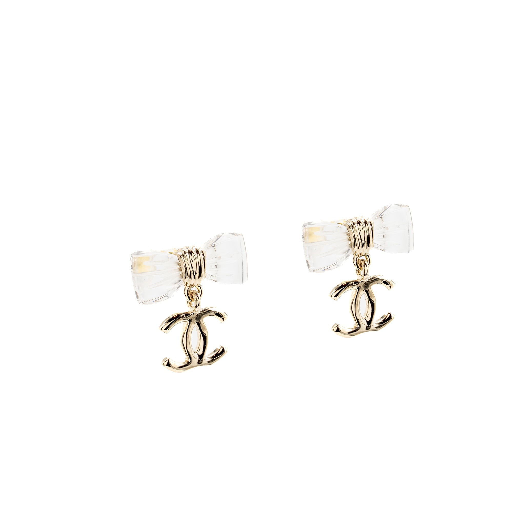 CHANEL CRYSTAL CC LOGO & BOW STUD EARRINGS - 2 PAIRS SET