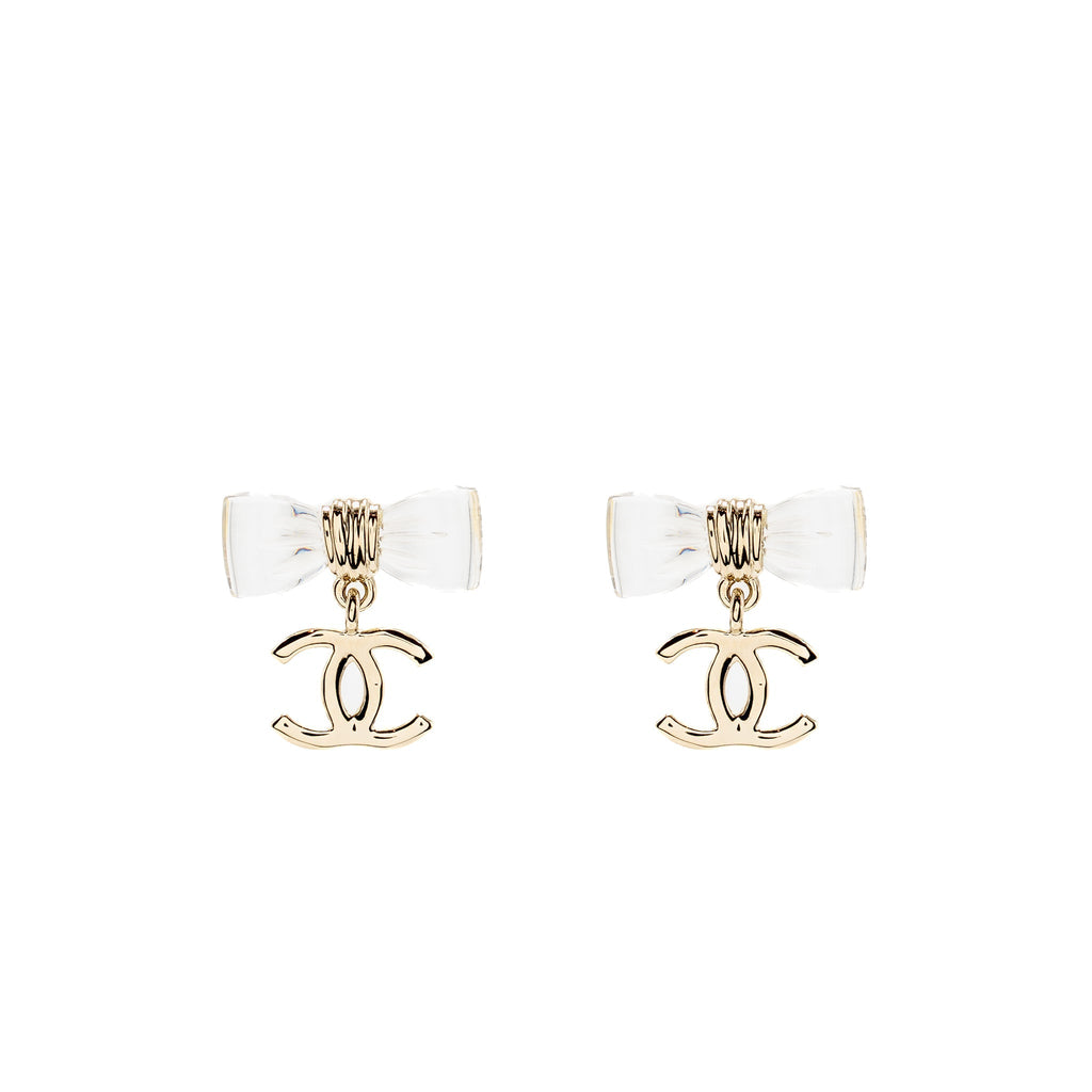 CHANEL CRYSTAL CC LOGO & BOW STUD EARRINGS - 2 PAIRS SET