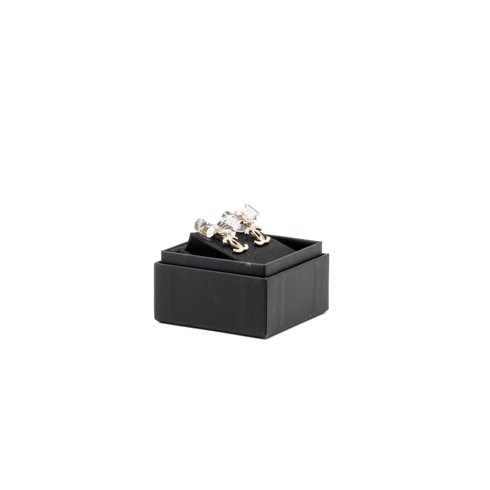 CHANEL CRYSTAL CC LOGO & BOW STUD EARRINGS - 2 PAIRS SET
