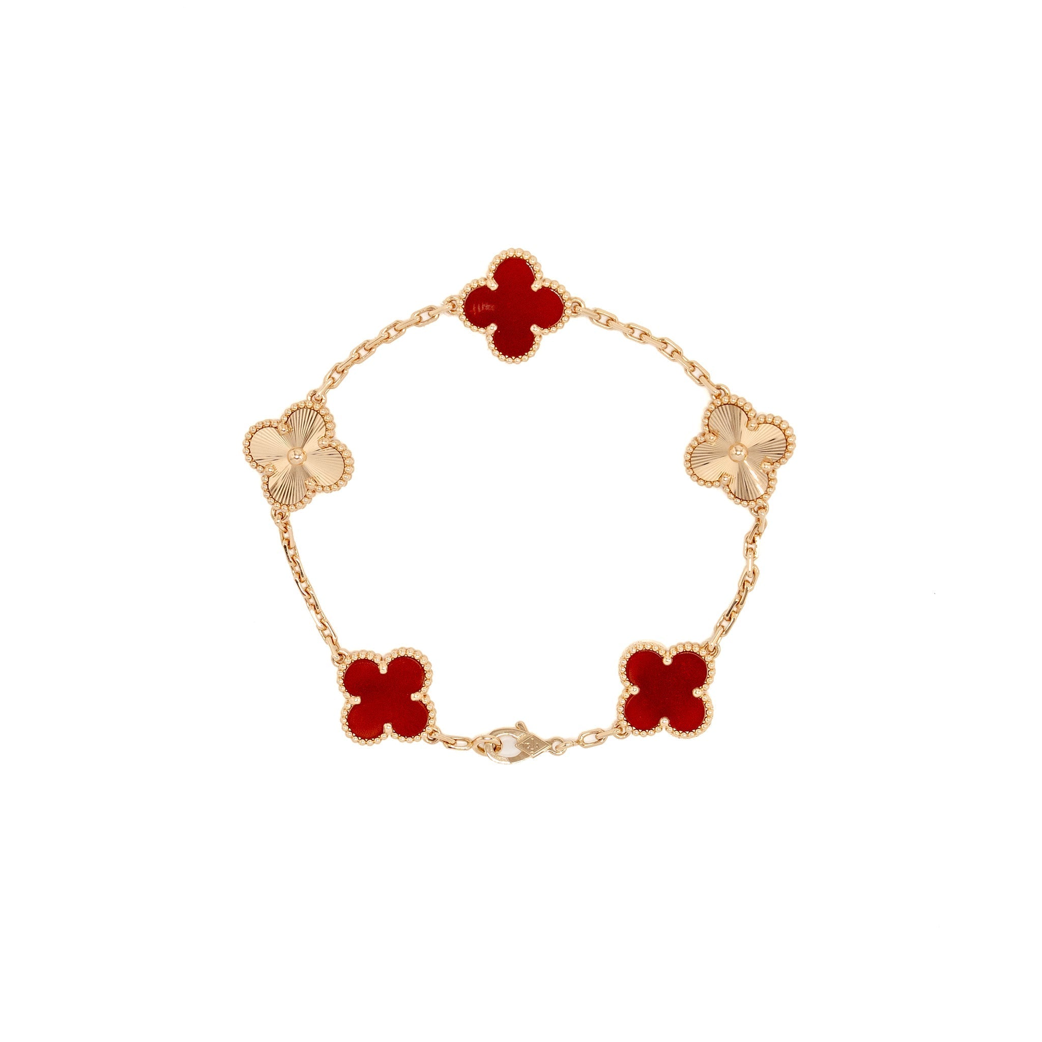 VAN CLEEF VINTAGE ALHAMBRA BRACELET 5 MOTIF ROSE GOLD, CARNELIAN